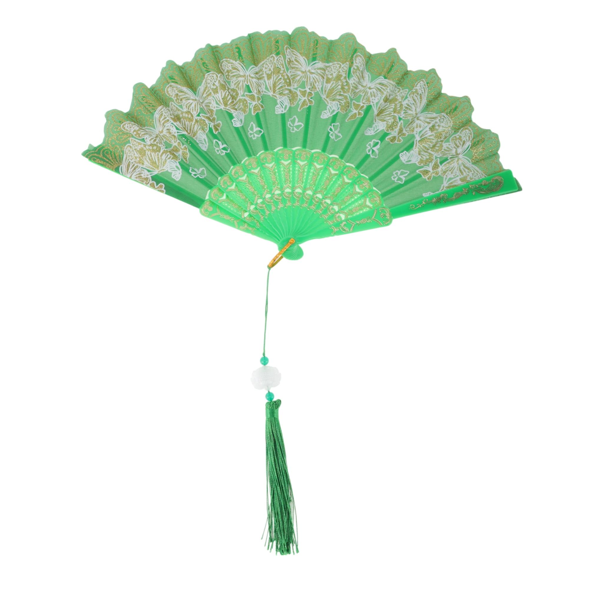 Unique Bargains Elegant Butterfly With Tassel Folding Fan 1PC Green