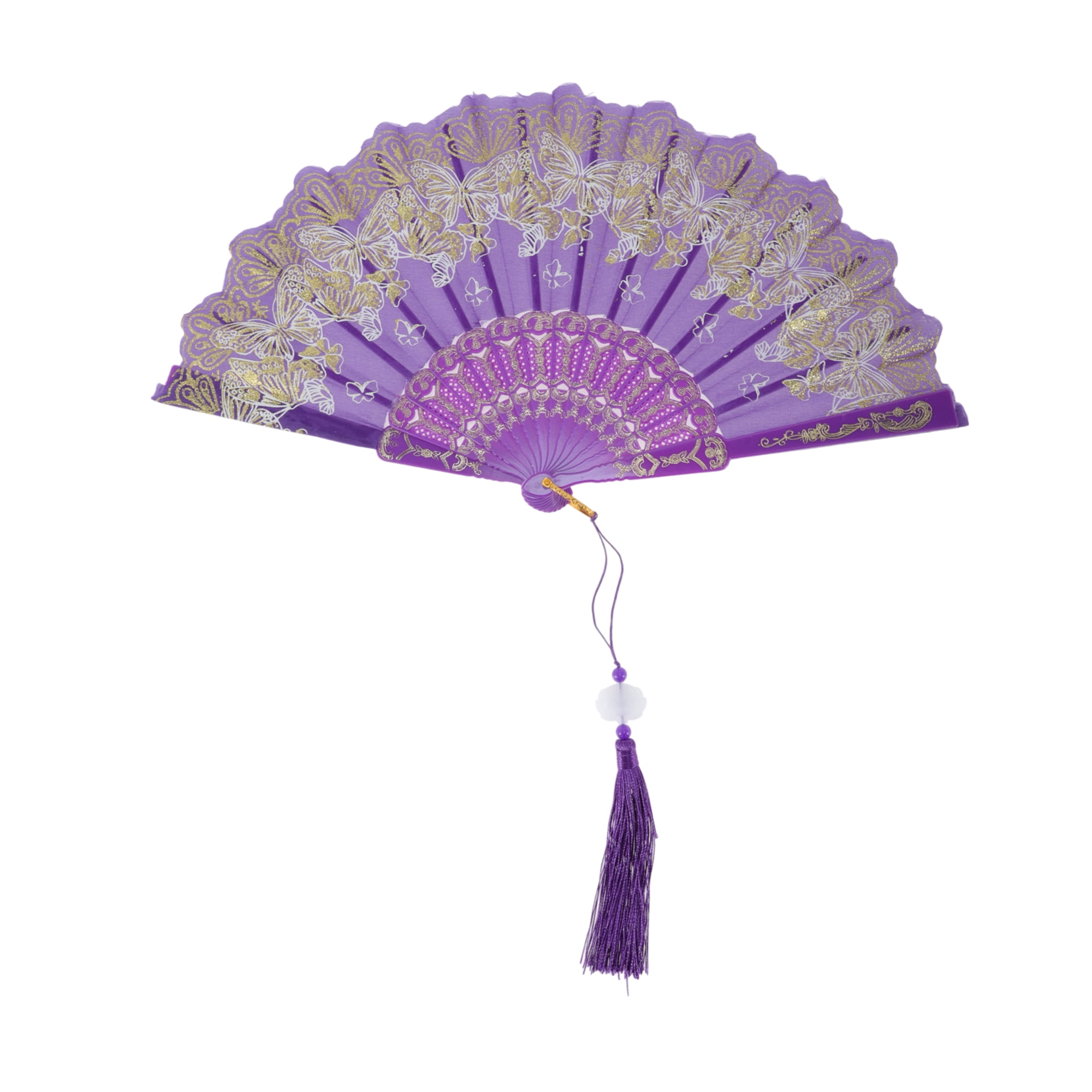 Unique Bargains Elegant Butterfly With Tassel Folding Fan 1PC Purple