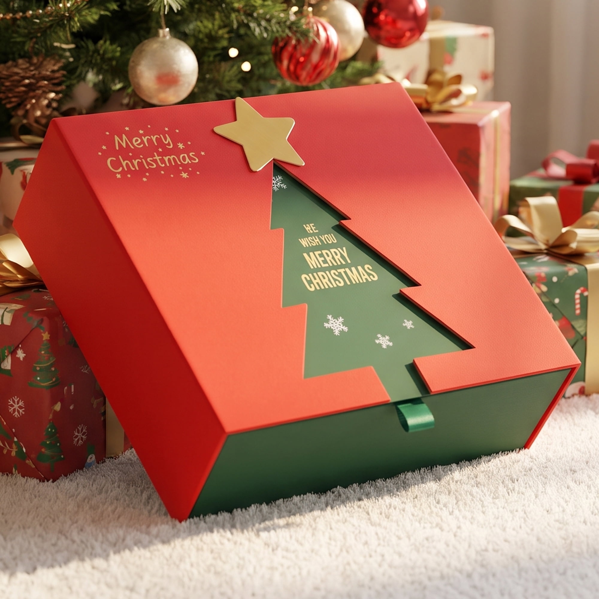 Unique Bargains Elegant Christmas Tree Pattern Gift Box Red 7.9"x7.1"x3.1"
