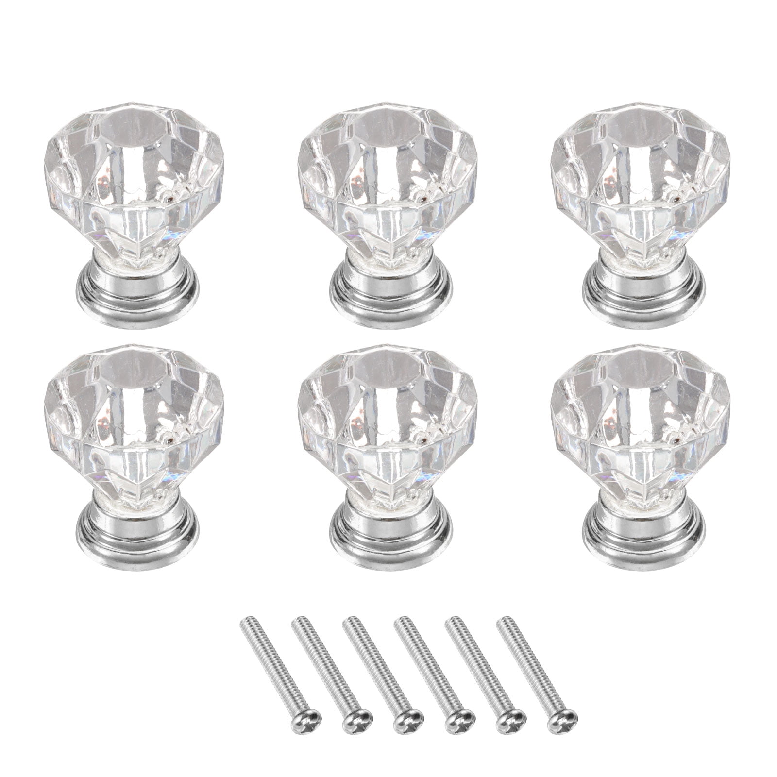 Unique Bargains 6-Pack Elegant Crystal Cabinet Knobs Drawer Pulls Clear/Silver