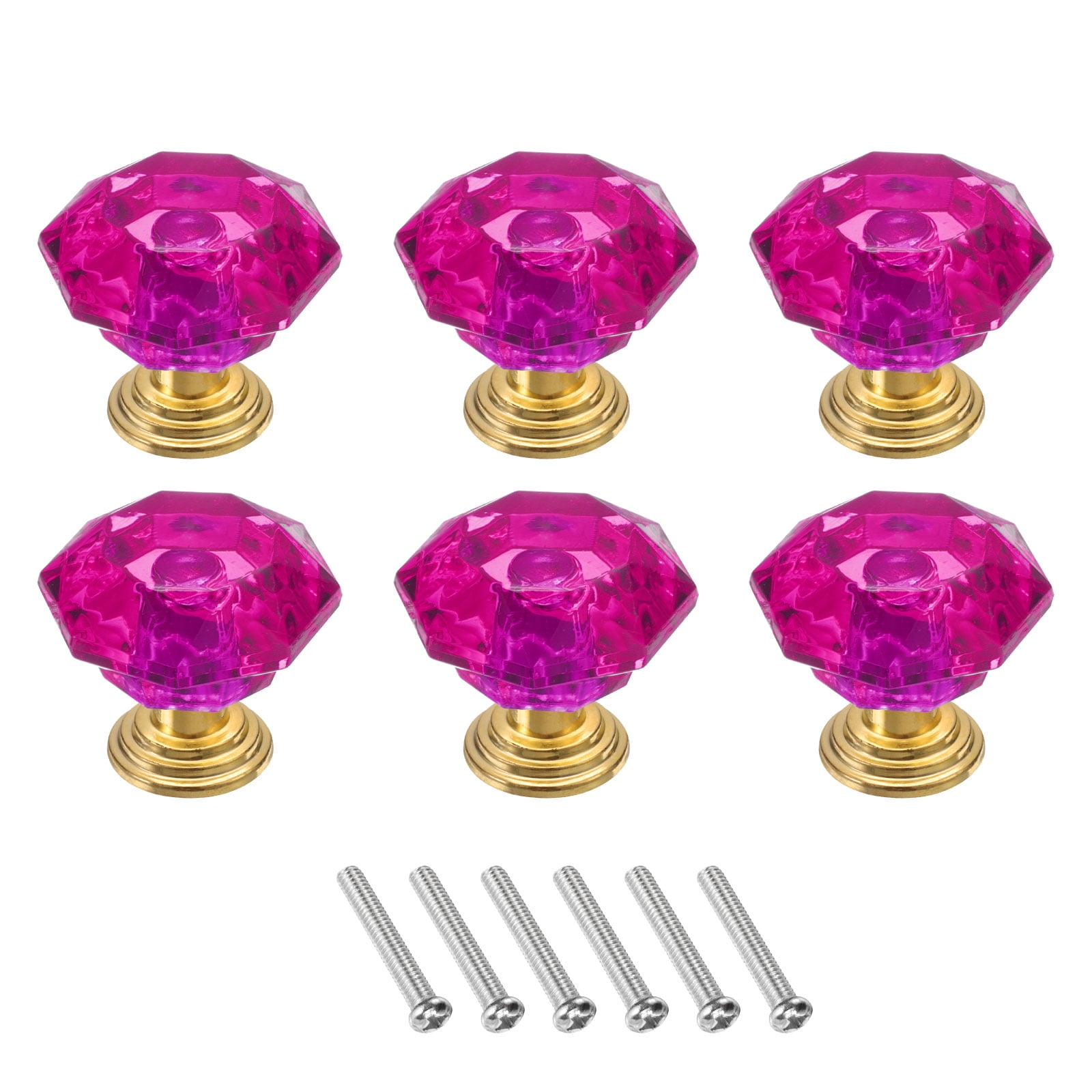 Unique Bargains 6-Pack Elegant Crystal Cabinet Knobs Drawer Pulls Rose Red/Gold