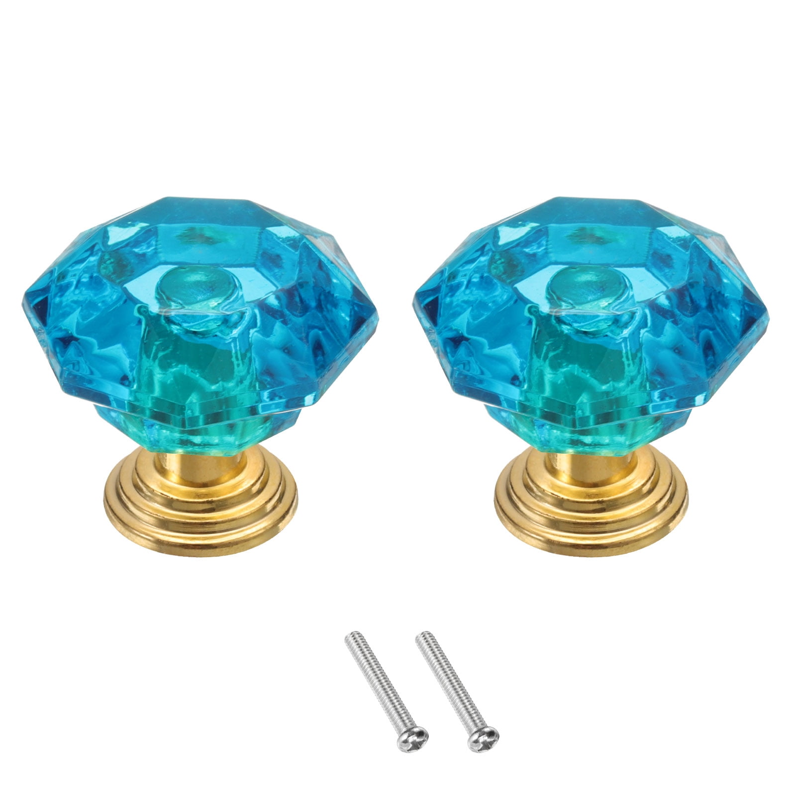 Unique Bargains Elegant Crystal Drawer Knobs for Cupboard and Cabinet Blue Green/Gold