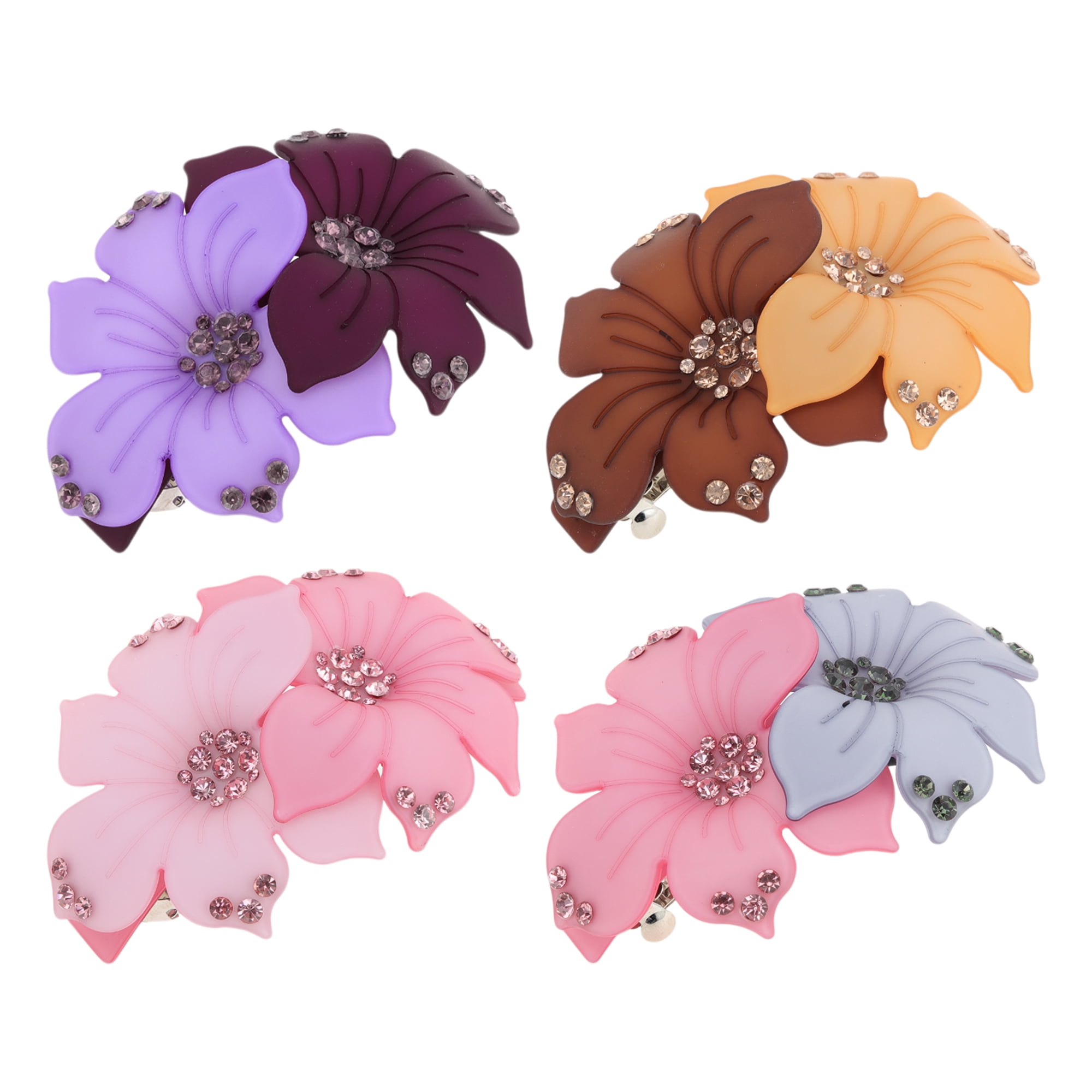 NOMADIC NOOK Elegant Double Flower Hair Clips Multicolor 4 Pcs