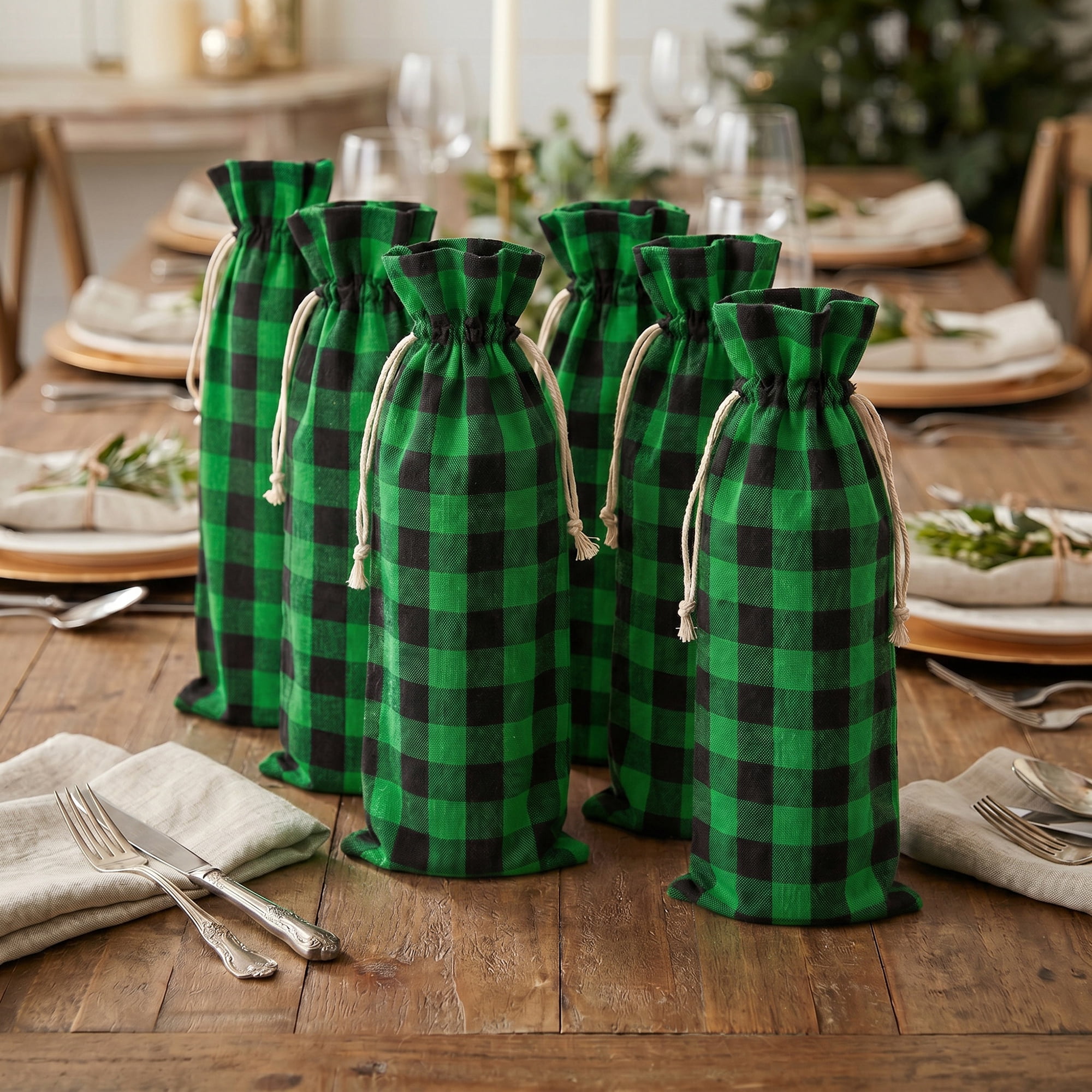 Unique Bargains Elegant Drawstring Wine Bottle Gift Bags with Handles Green 5.9" x 13.8"