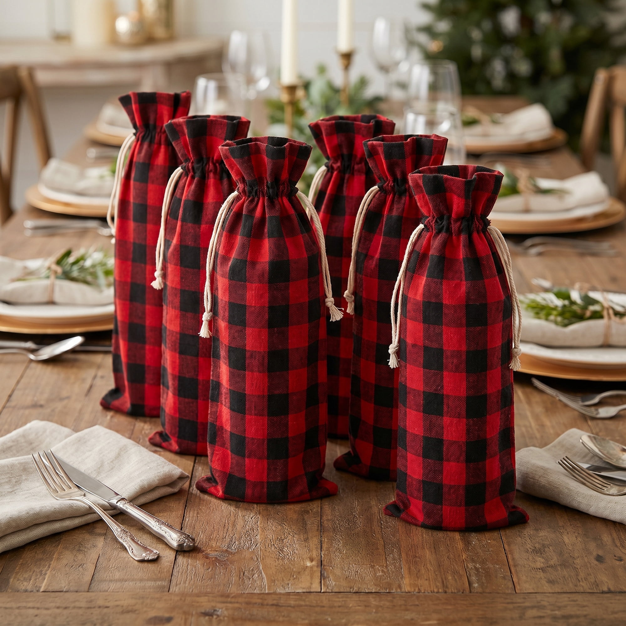 Unique Bargains Elegant Drawstring Wine Bottle Gift Bags with Handles Red 5.9" x 13.8"