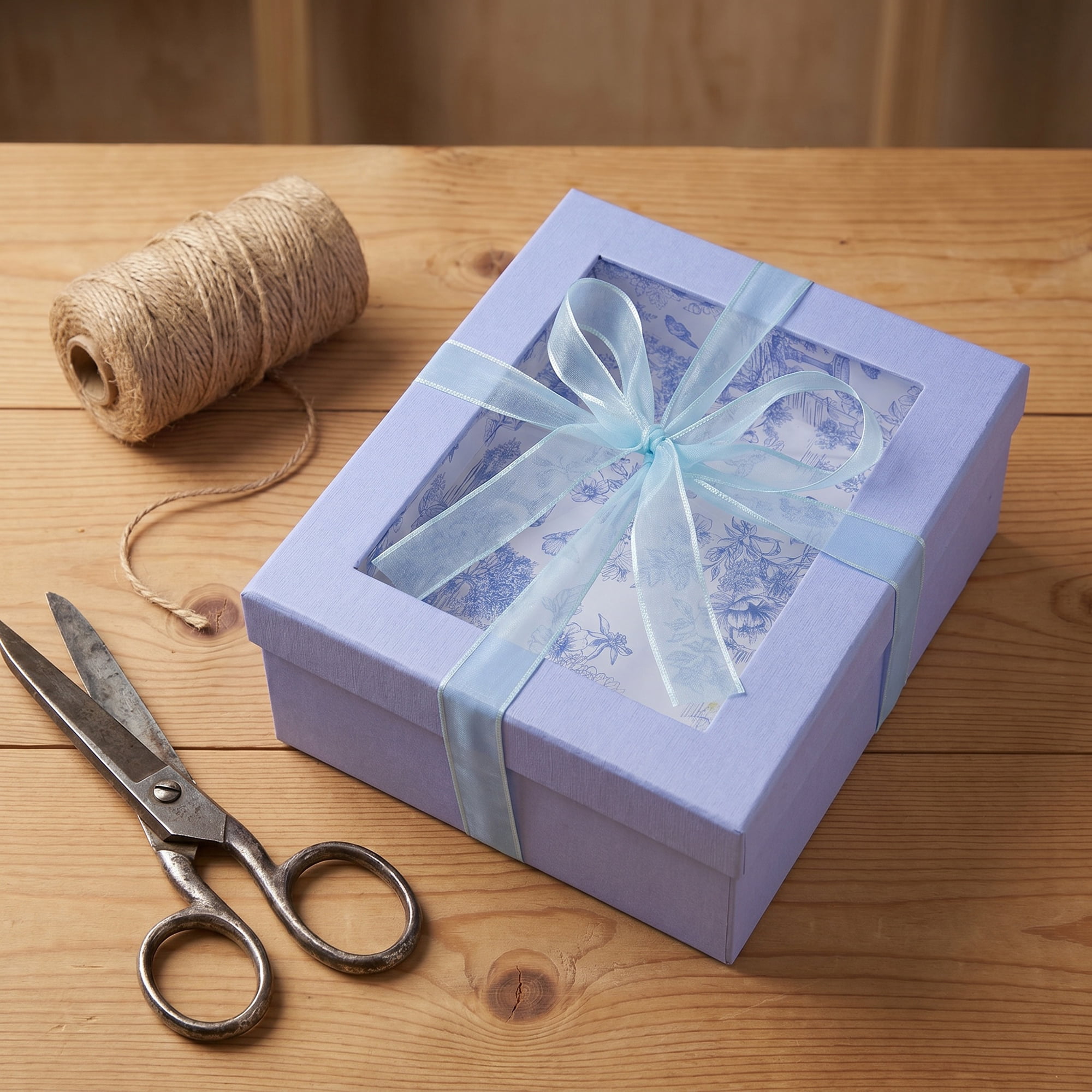 Unique Bargains Elegant Empty Gift Box with Printed Ribbon Purple 7.9" x 7.1" x 3.1"