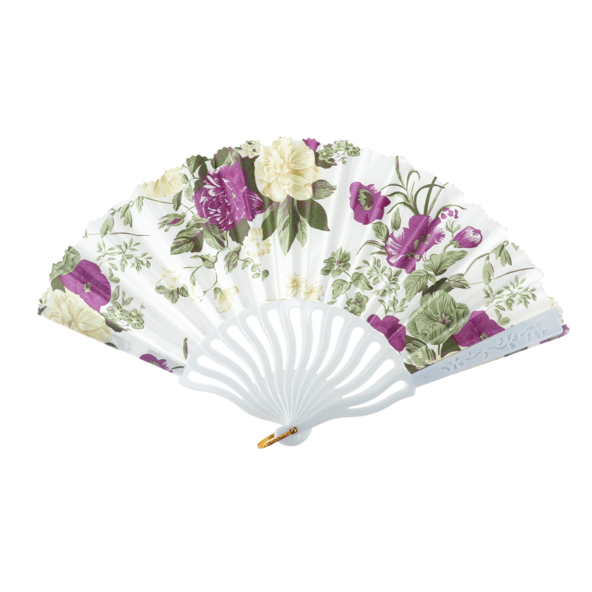 Unique Bargains Elegant Floral Design Folding Hand Fan Purple Green