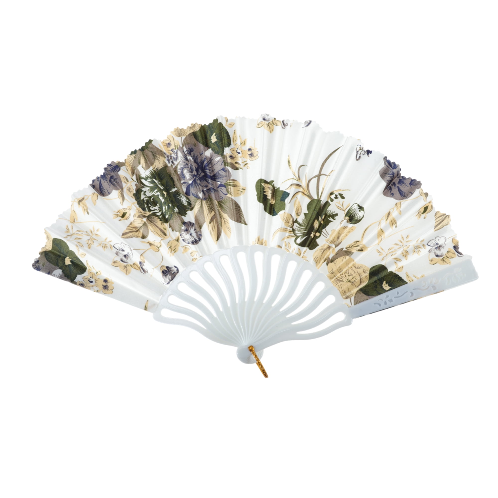 Unique Bargains Elegant Floral Design Folding Hand Fan Yellow Green
