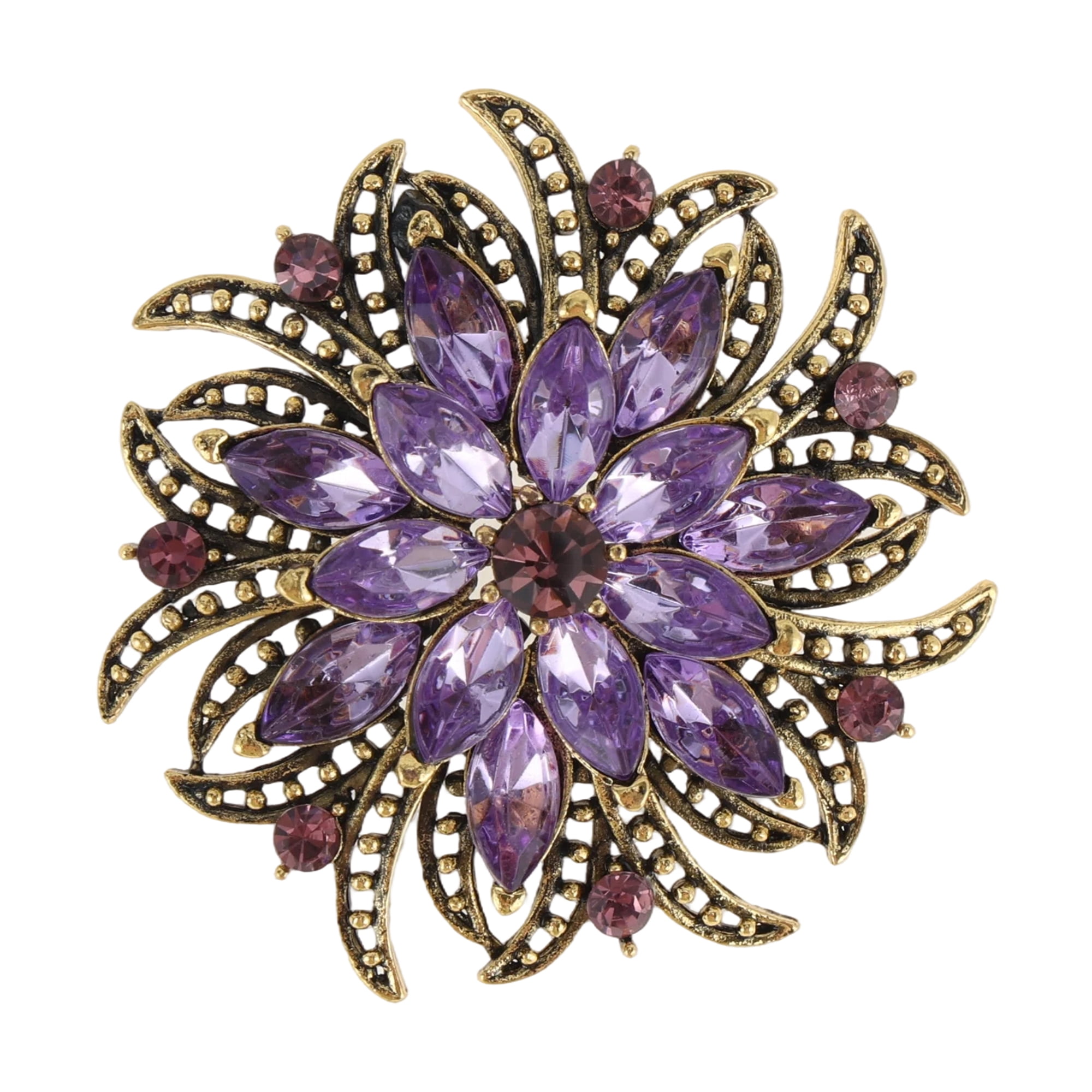 Unique Bargains Elegant Flower Rhinestone Brooch in Purple Color for Fashion Accessories