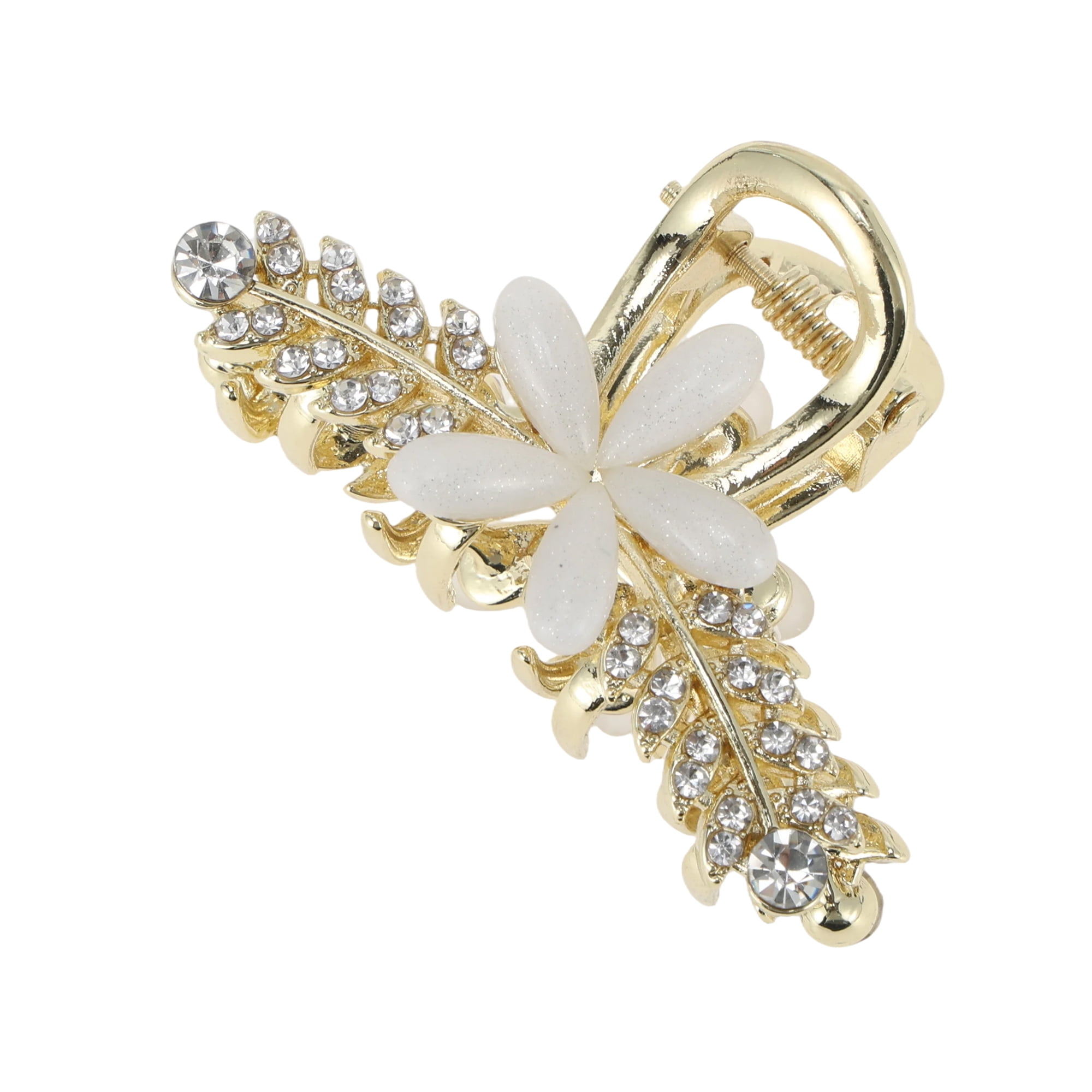 Unique Bargains Elegant Flower Rhinestone Claw Clip in Gold Tone for Stylish Hair