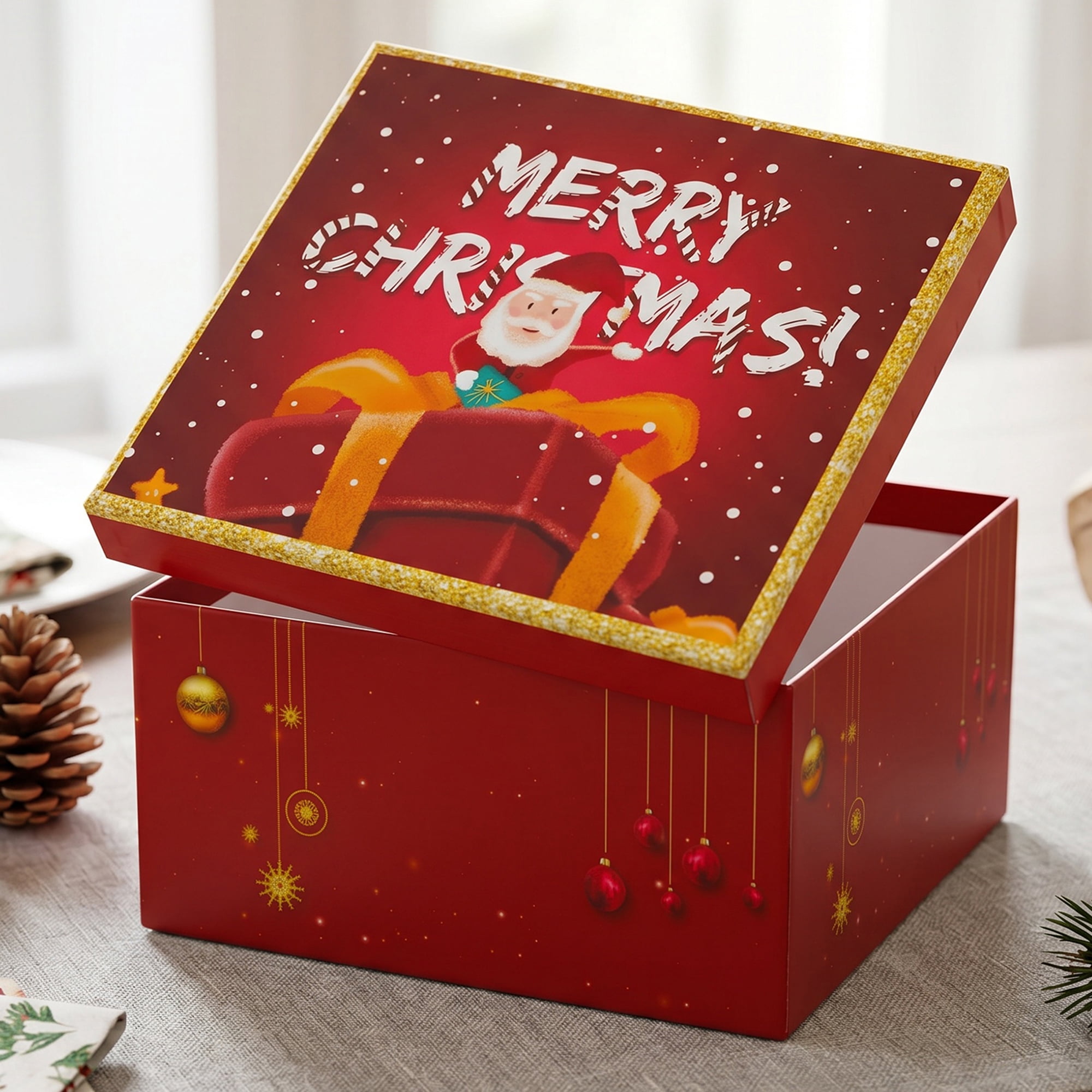 Unique Bargains Elegant Gift Box with Lid Featuring Christmas Pattern Red 7.9"x7.1"x3.9"