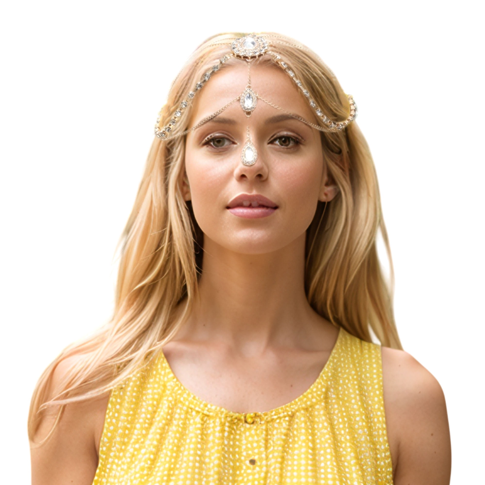 Unique Bargains Elegant Headpiece Faux Diamonds Tassels Hair Chain 1 Pc Gold Tone