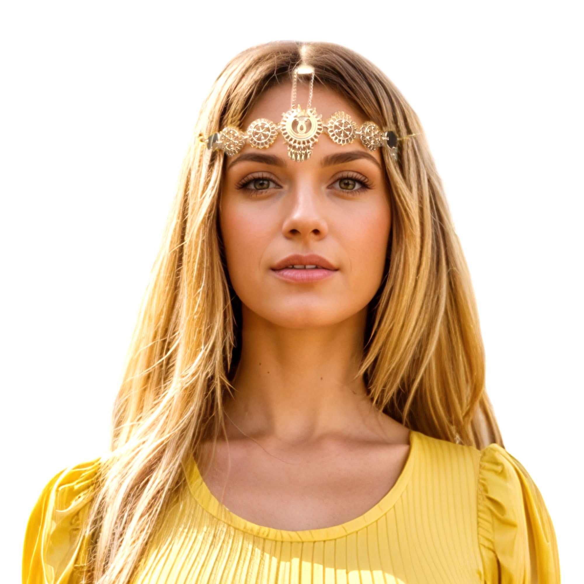 Unique Bargains Elegant Headpiece with Metal Tassels for Hair 1Pc Gold Tone