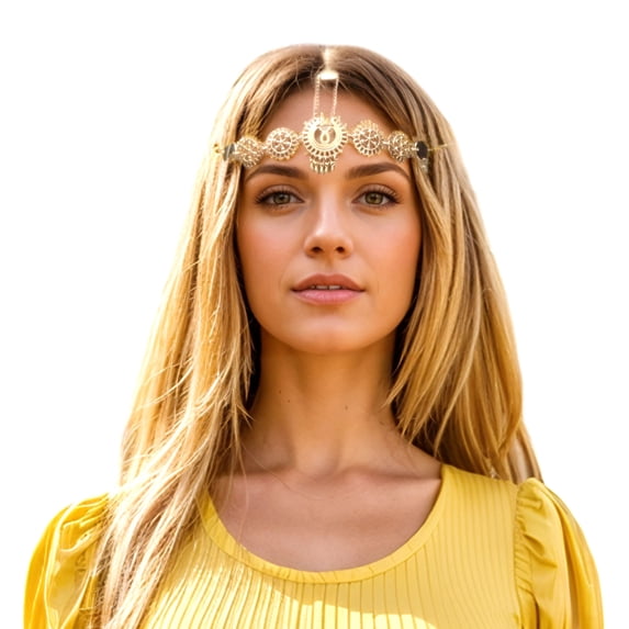 Unique Bargains Elegant Headpiece with Metal Tassels for Hair 1Pc Gold Tone