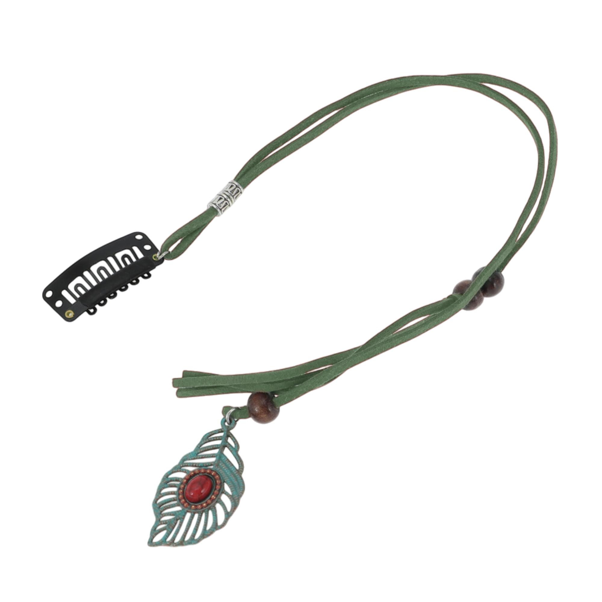 Unique Bargains Elegant Leaf Braided Hair Chain 1Pc Blackish Green 11.81"