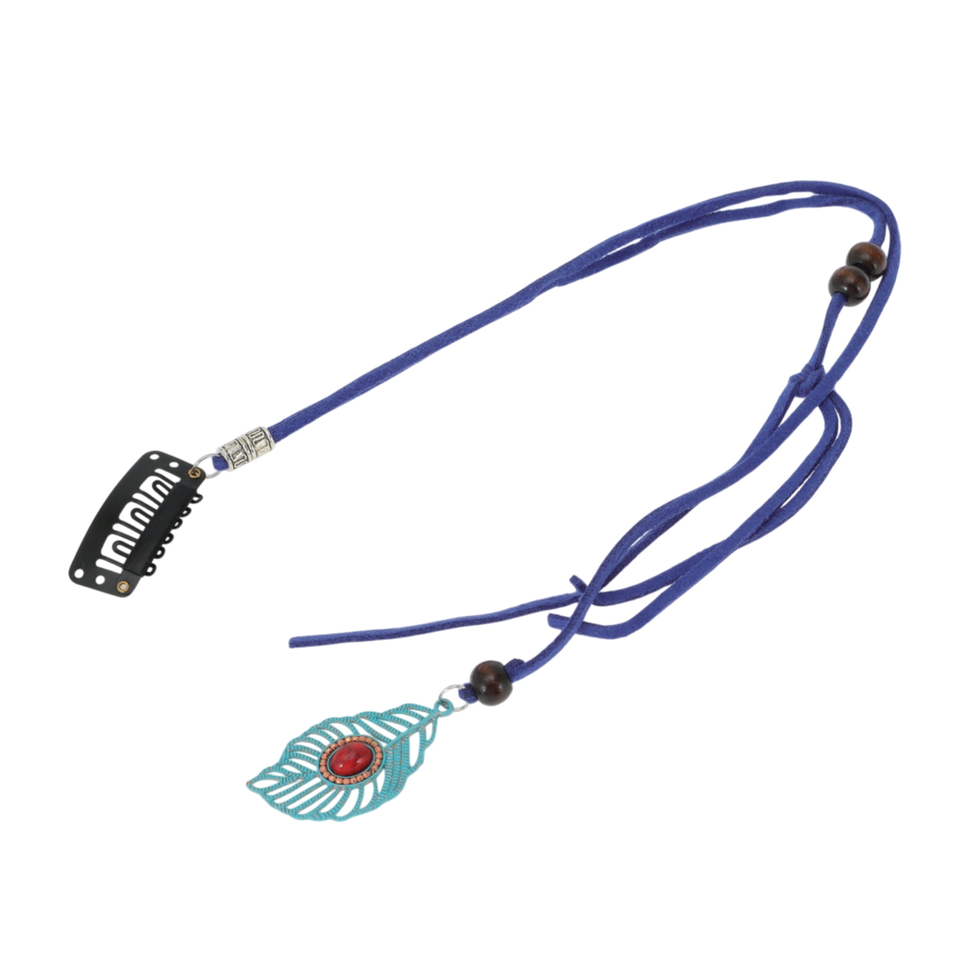 Unique Bargains Elegant Leaf Braided Hair Chain 1Pc Stylish Accessory Dark Blue 11.81"
