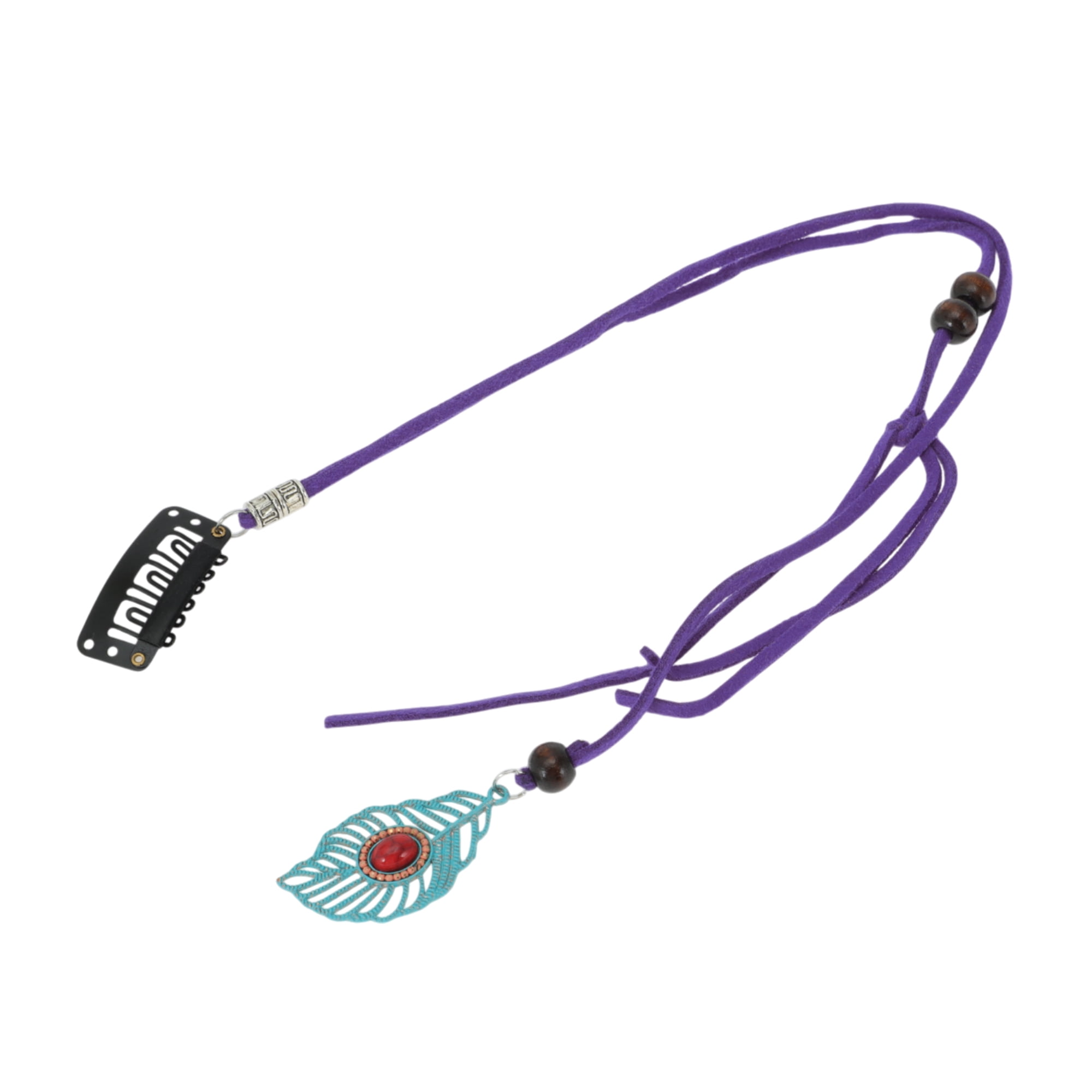Unique Bargains Elegant Leaf Braided Hair Chain 1Pc Stylish Accessory Dark Purple 11.81"