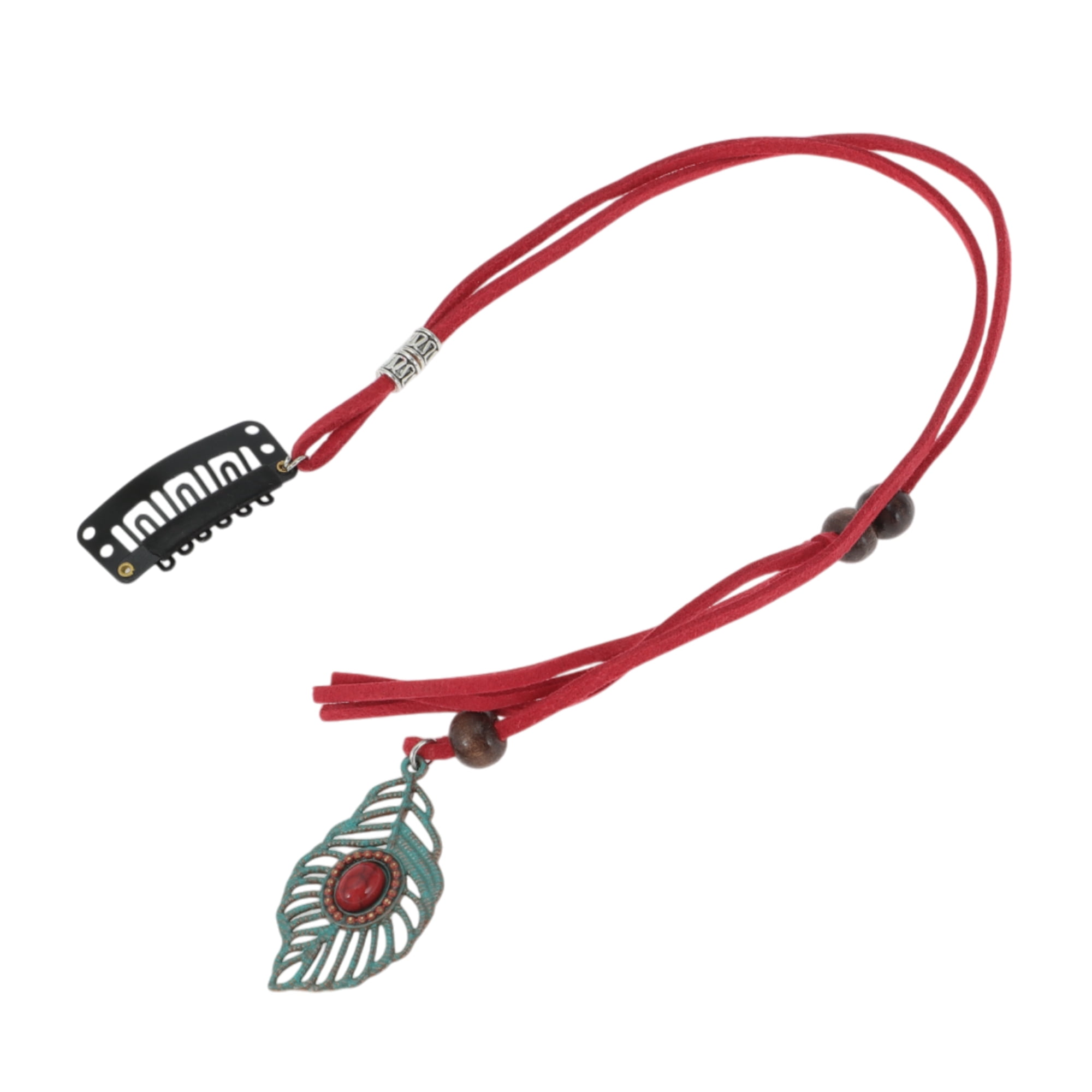 Unique Bargains Elegant Leaf Braided Hair Chain 1Pc Stylish Accessory Dark Red 11.81"