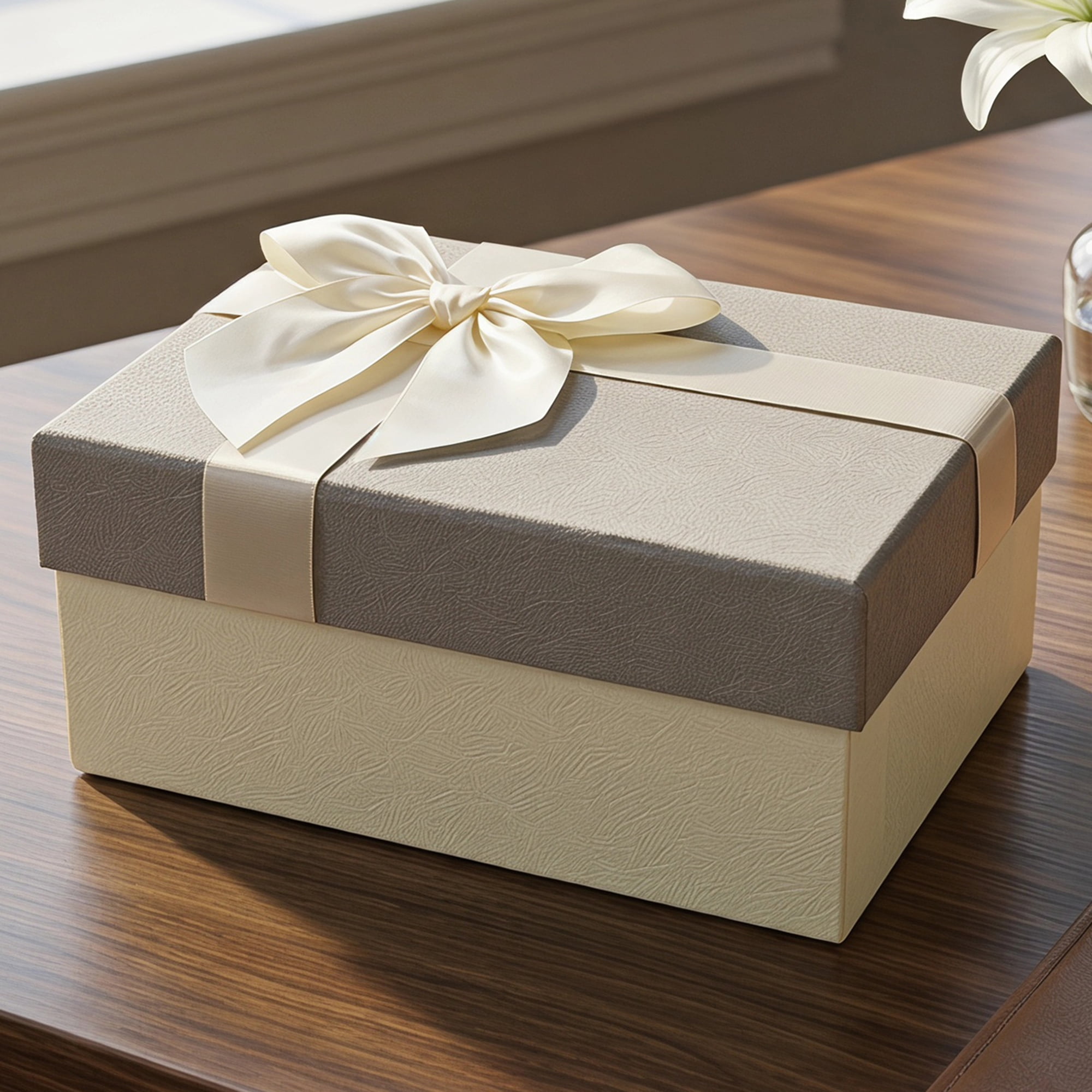Unique Bargains Elegant Luxury Gift Box with Printed Ribbon Gray 7.1"x4.9"x3.1"