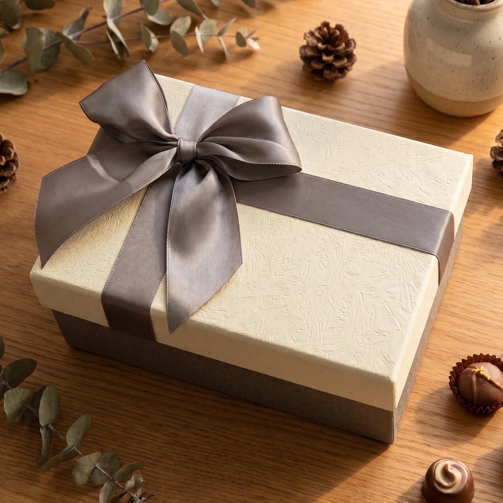 Unique Bargains Elegant Luxury Gift Box with Printed Ribbon White 7.1"x4.9"x3.1"