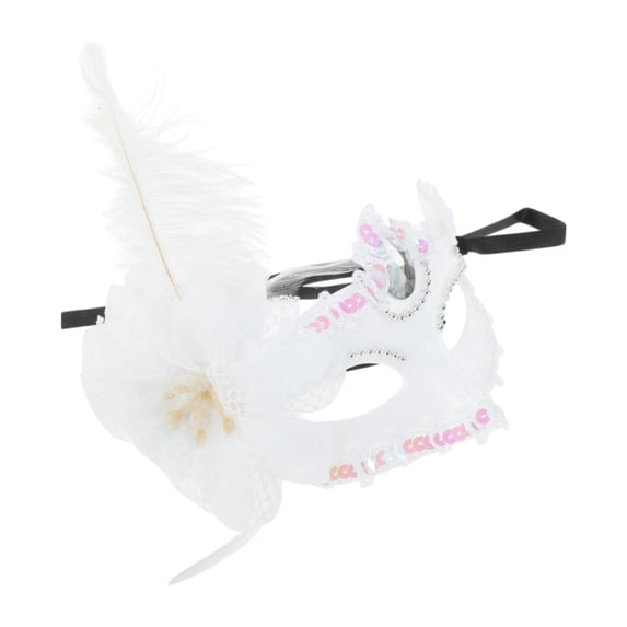 Unique Bargains Elegant Ostrich Feather Half Face Party Mask White