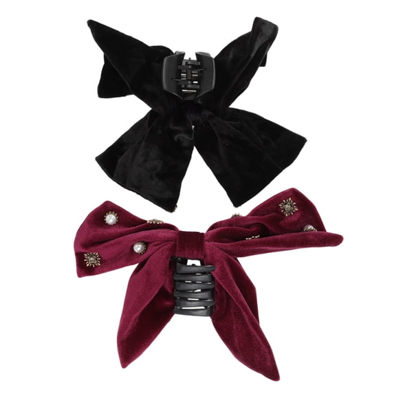 Unique Bargains Elegant Pearl Rhinestone Bow Hair Clips 2 Pcs Black Wine Red Pearl