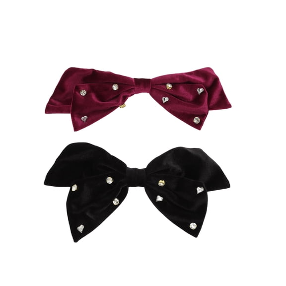 Unique Bargains Elegant Pearl Rhinestone Bow Hair Clips 2 Pcs Black Wine Red Rhinestone Bow