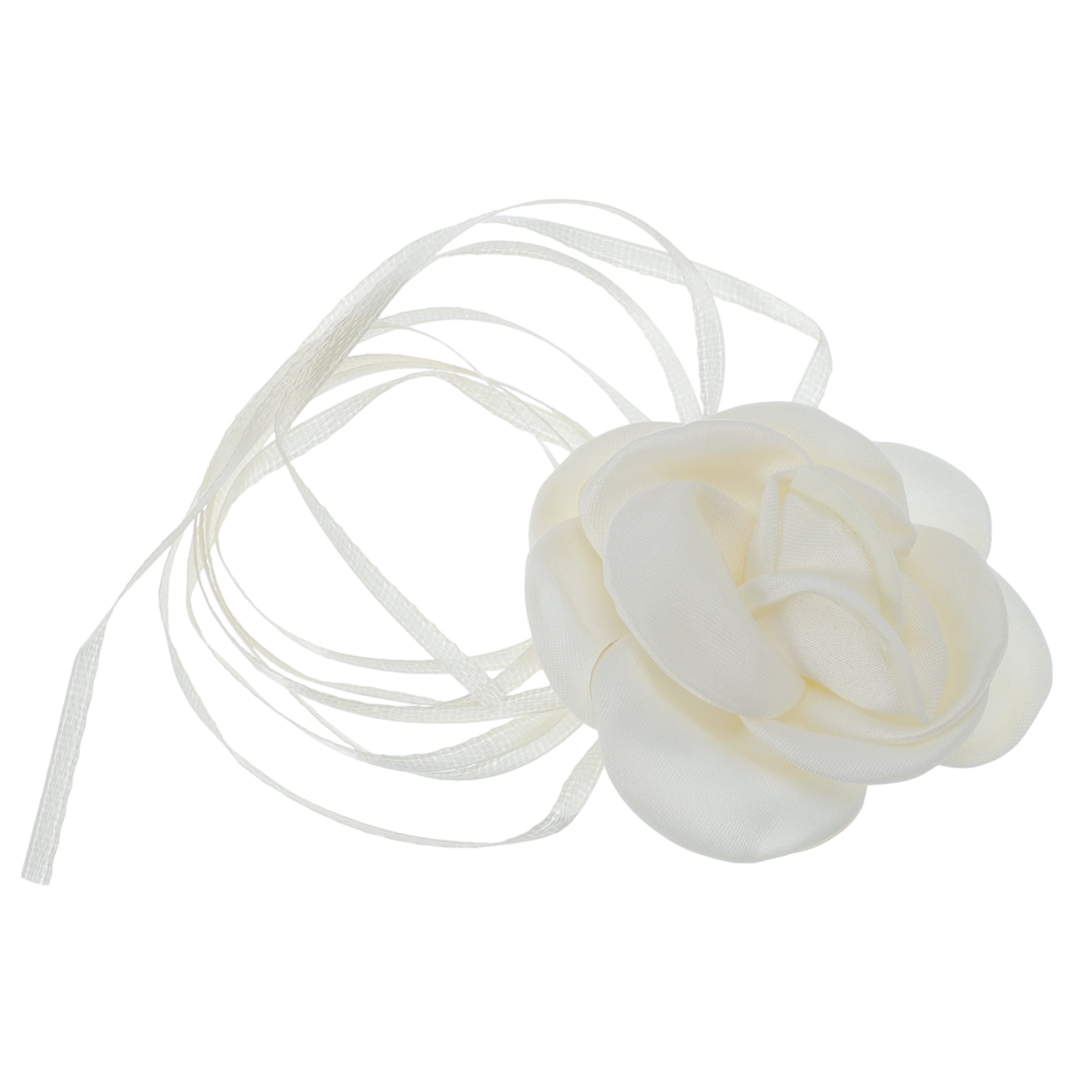 Unique Bargains Elegant Pearl Satin Rose Tie Choker Necklace 1 Pc Cream