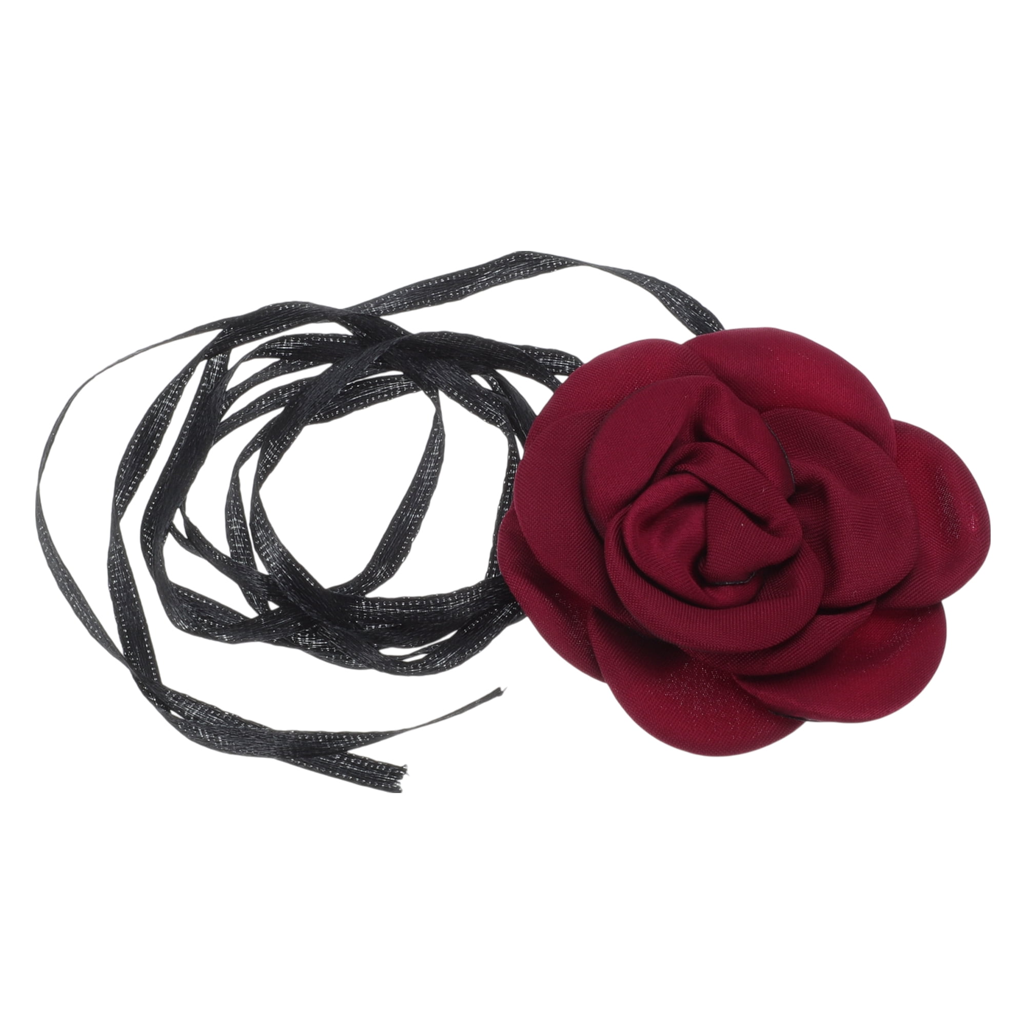 Unique Bargains Elegant Pearl Satin Rose Tie Choker Necklace 1 Pc Wine Red