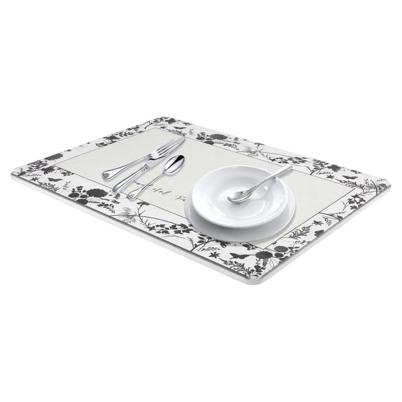 Unique Bargains Elegant Quick Dry Dish Drying Mats for Dishes Black/White