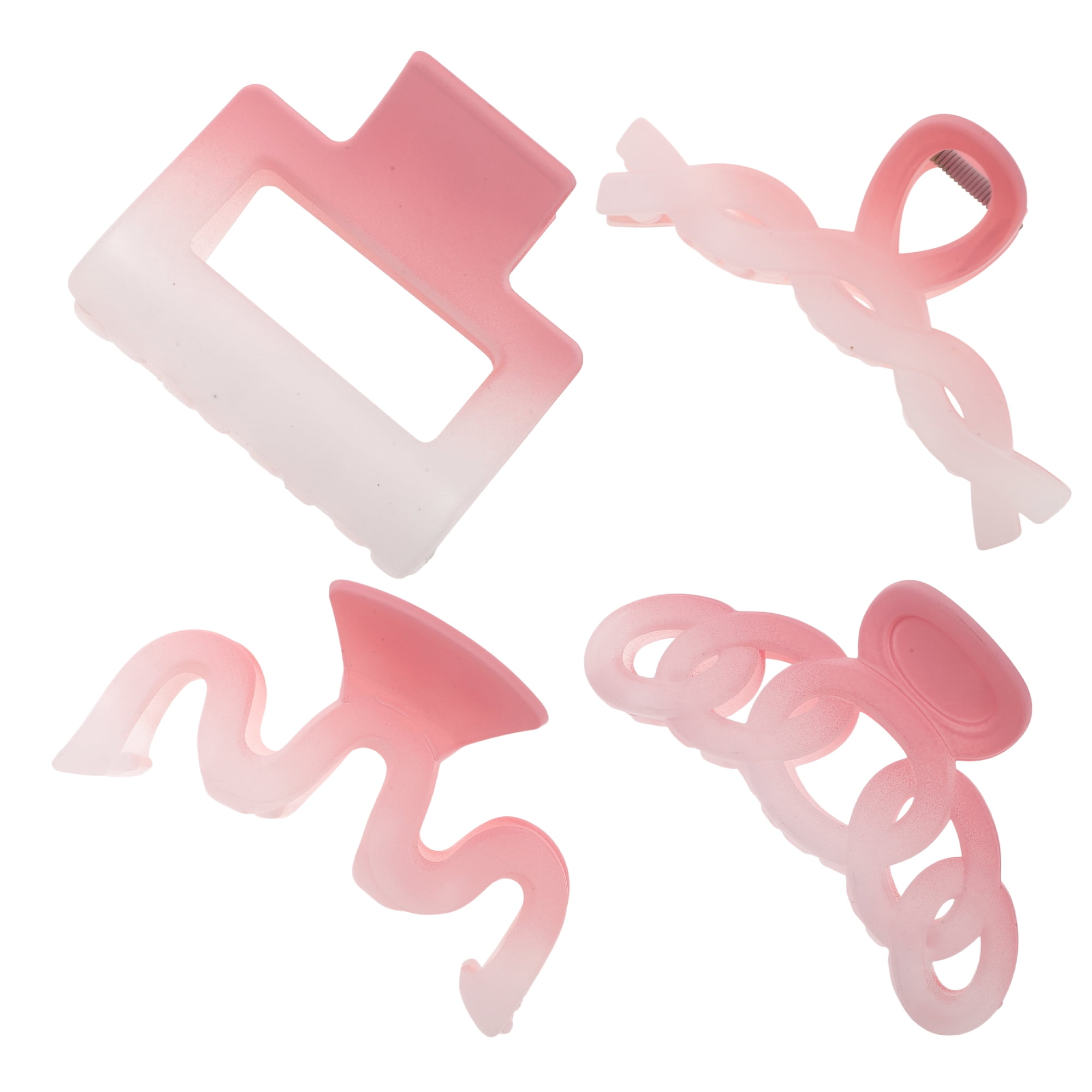Unique Bargains Elegant Rectangle Frosted Hair Clips Gradient Pink 4 Pcs Cable & Rectangle & Chain & W Shape