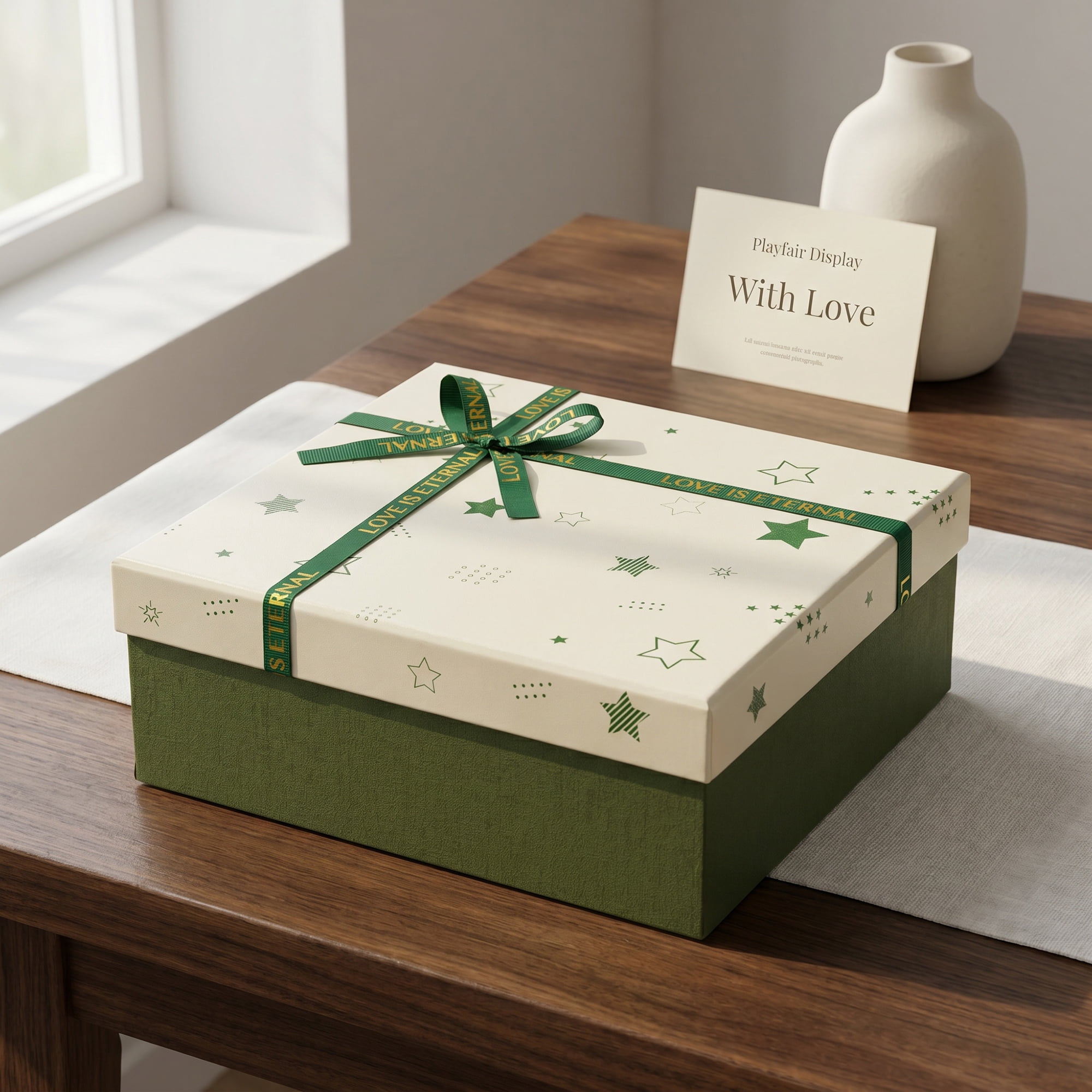 Unique Bargains Elegant Rigid Gift Box with Printed Ribbon Green 7.9" x 7.1" x 3.1"