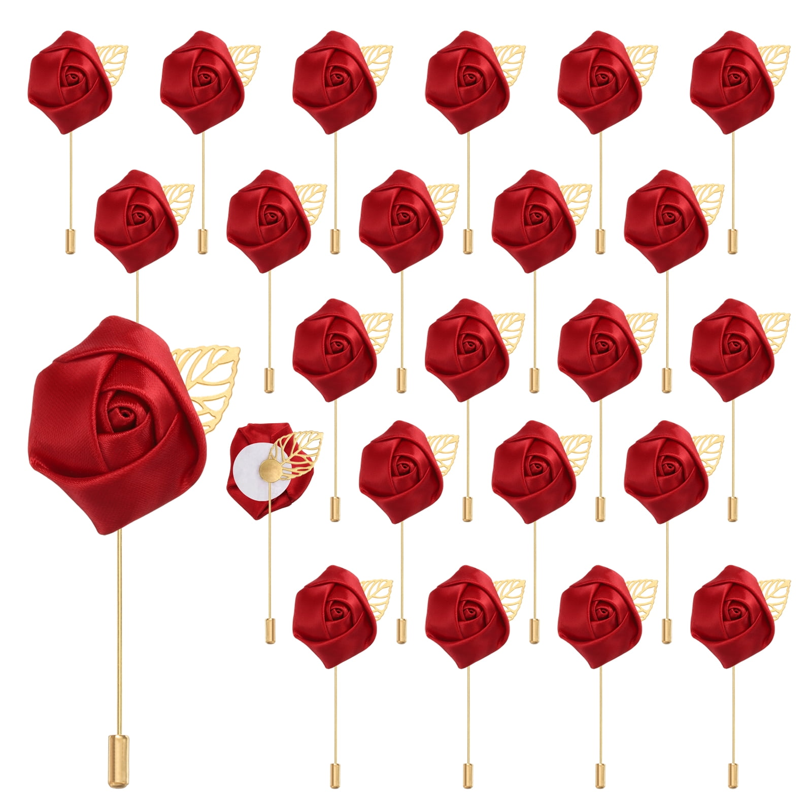 Unique Bargains Elegant Rose Boutonnieres Flower Pocket Pins for Formal Events Burgundy