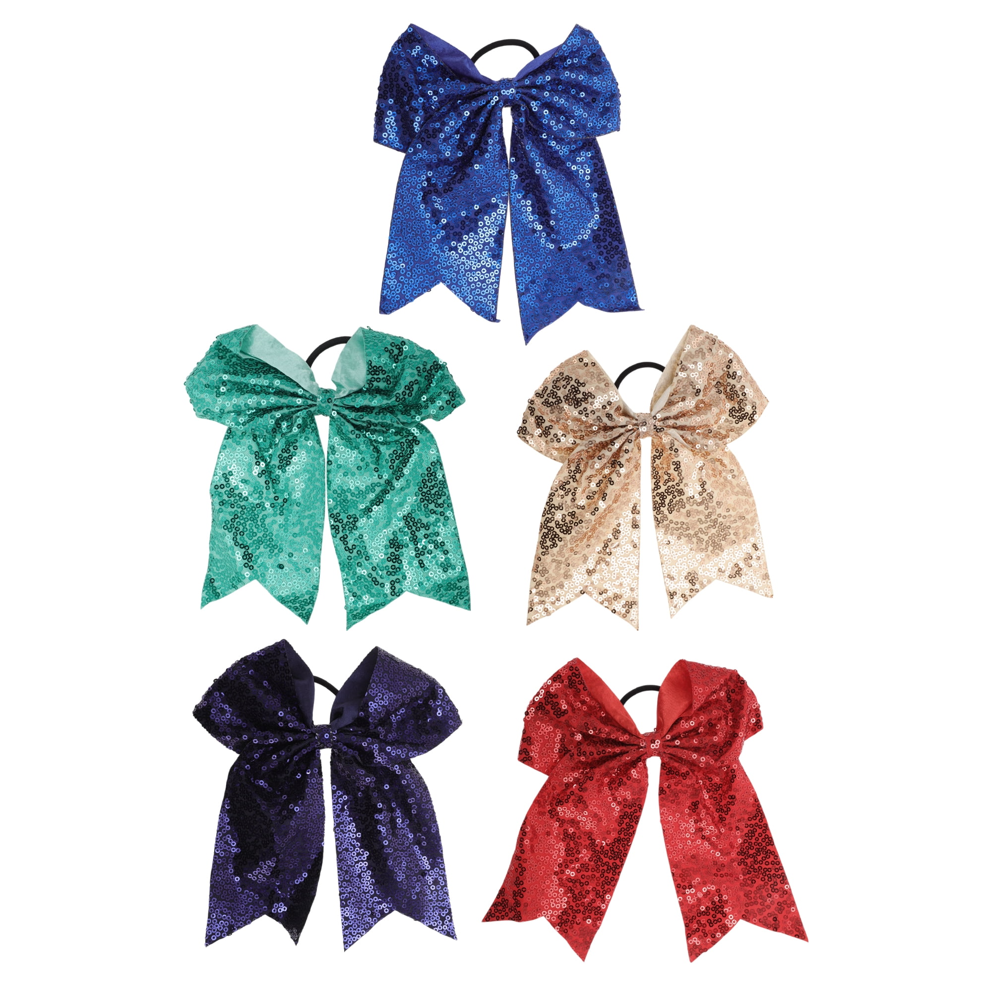 NOMADIC NOOK Elegant Sequins Bow Hair Ties for Home 5 Pcs Green Red Champagne Blue