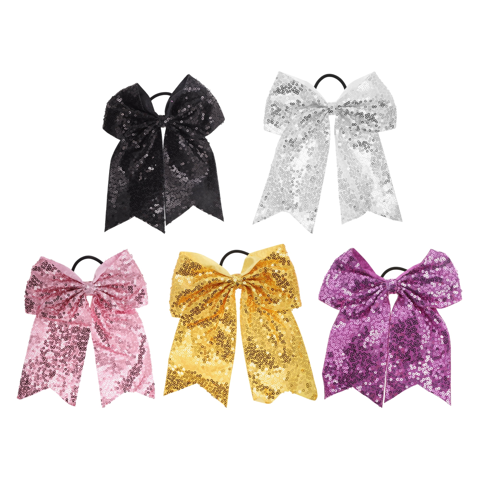 NOMADIC NOOK Elegant Sequins Bow Hair Ties for Home 5 Pcs White Yellow Purple Black Pink
