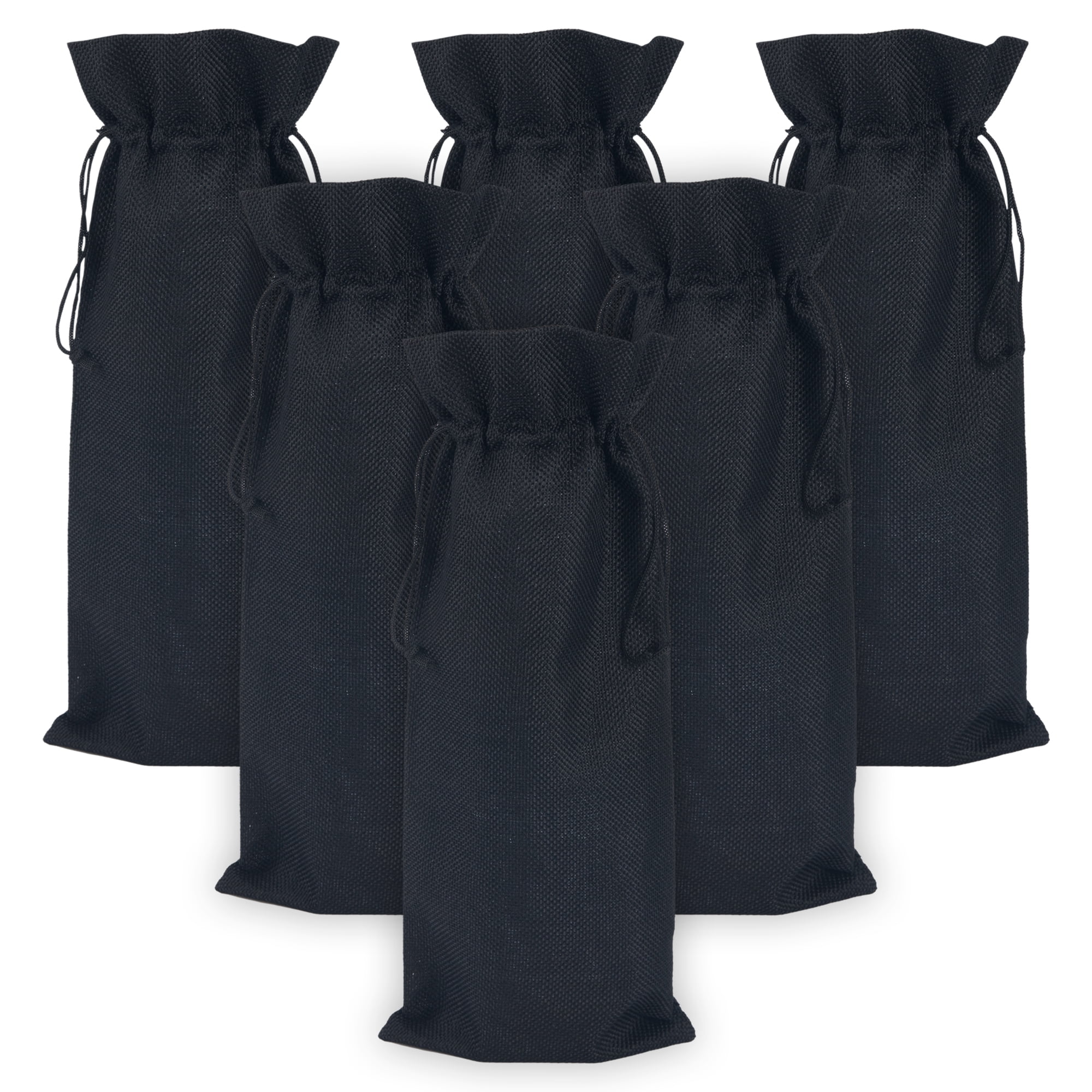 Unique Bargains Elegant Single Wine Bottle Gift Bags with Handles Black 5.9" x 13.8"