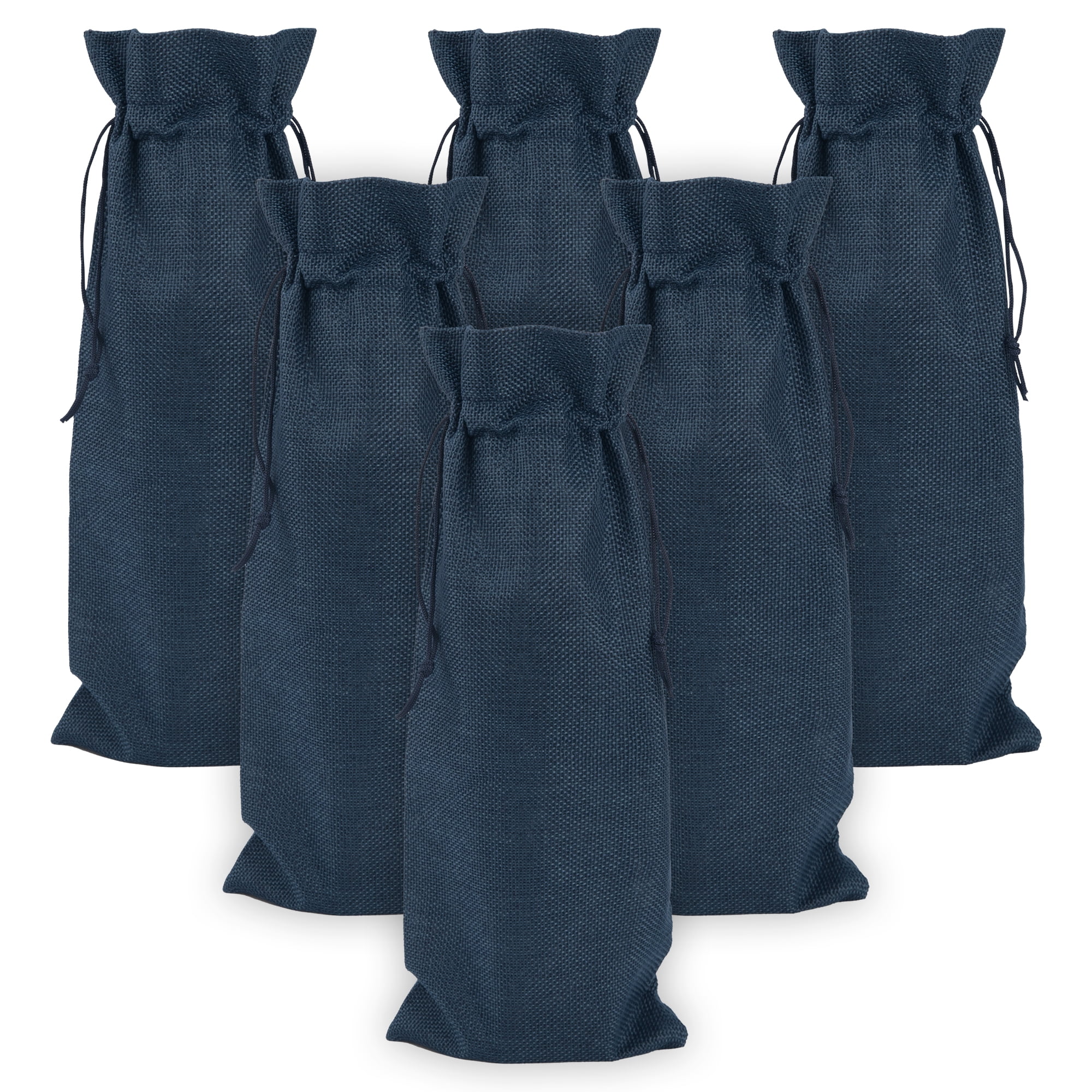 Unique Bargains Elegant Single Wine Bottle Gift Bags with Handles Dark Navy 5.9" x 13.8"