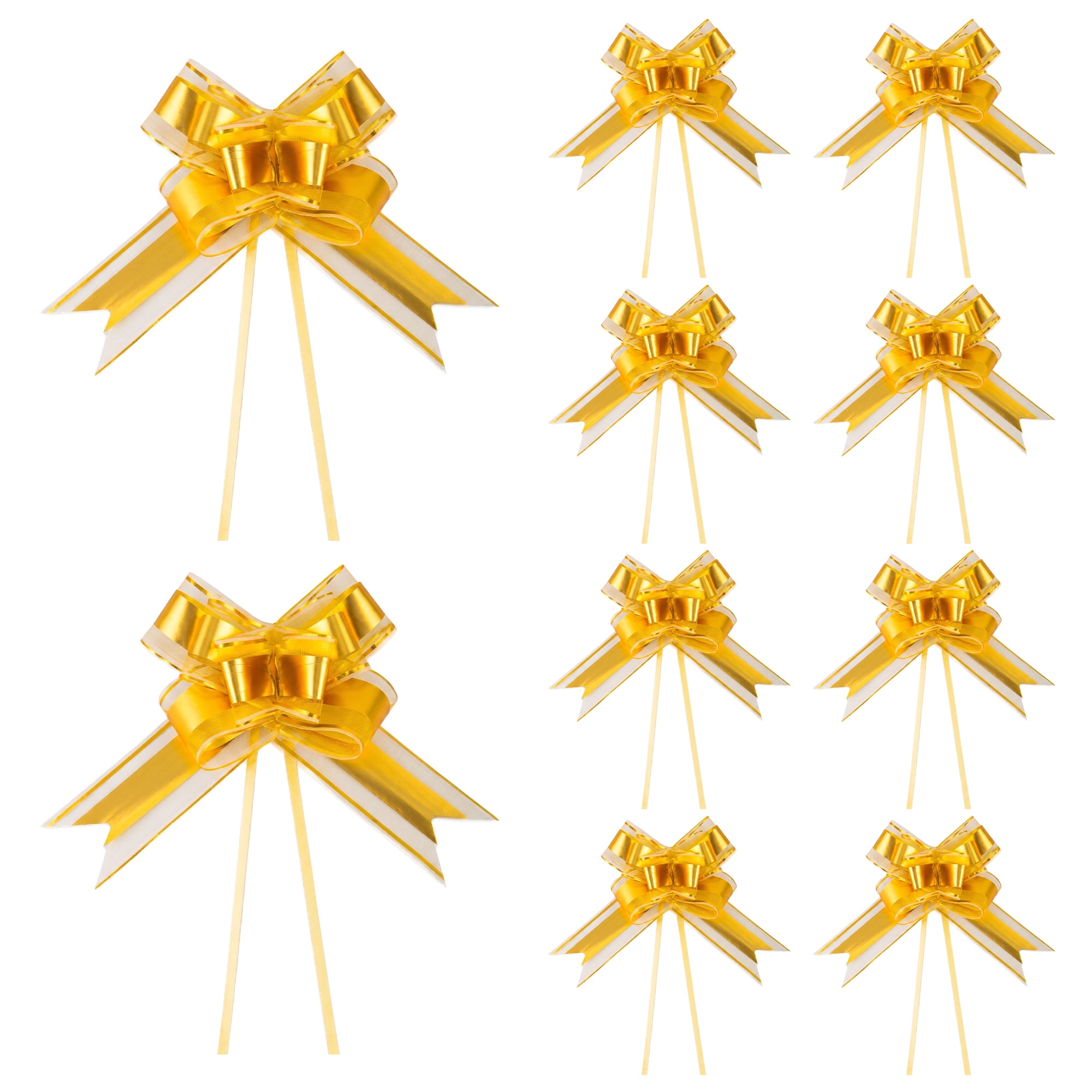 Unique Bargains Elegant Smooth Instant Pull String Flower Bows for Gift Wrapping Gold