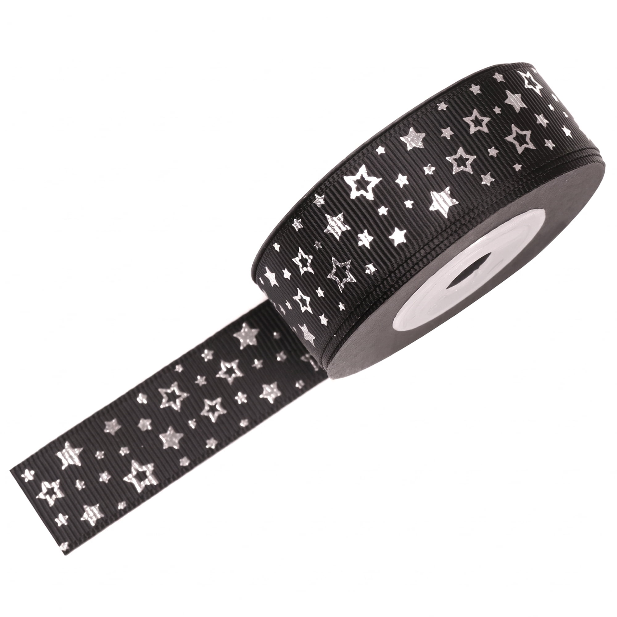 Unique Bargains Elegant Star Pattern Fabric Ribbon for Creative Presentations Black Star