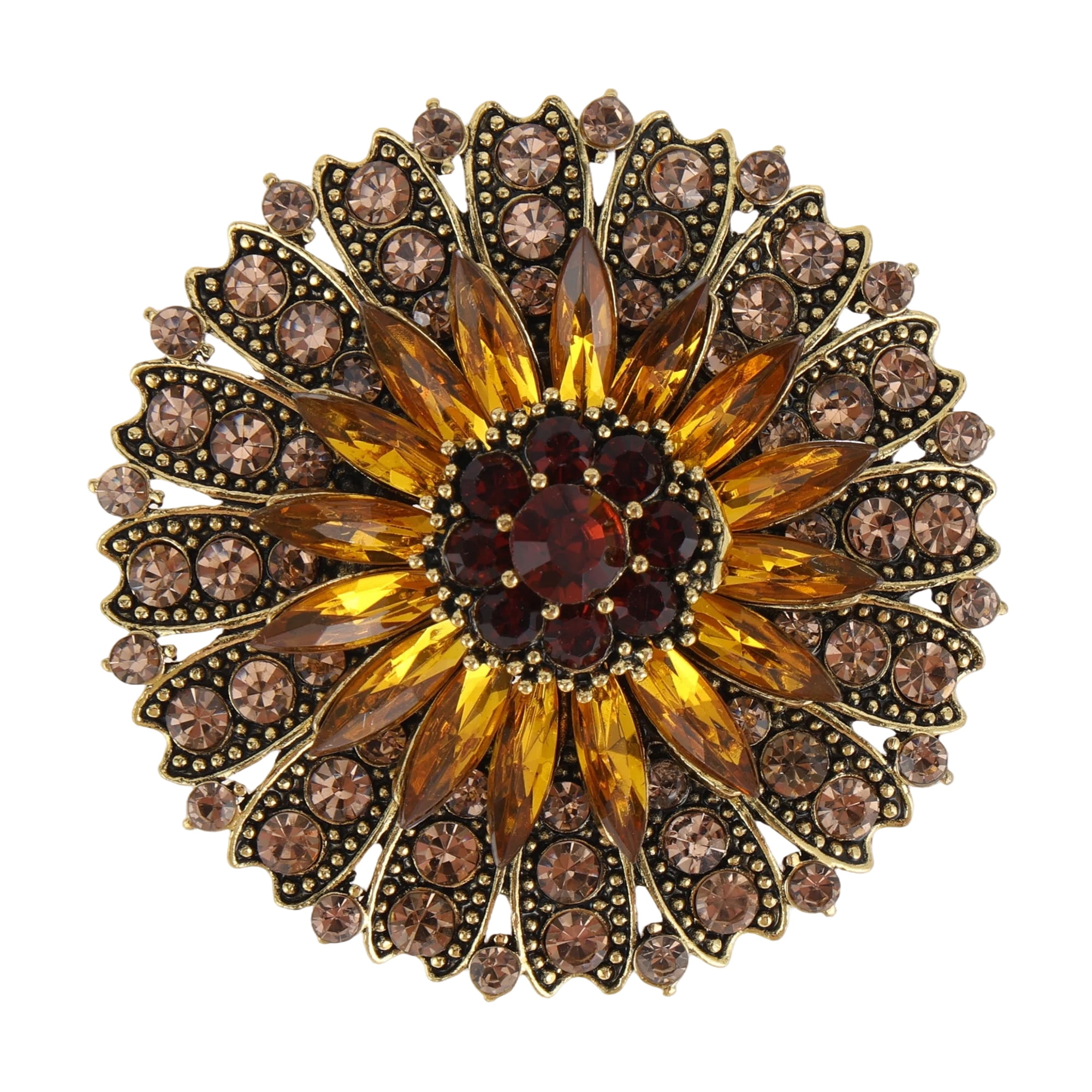 Unique Bargains Elegant Sunflower Rhinestone Brooch for Fashionable Accessories Coffee