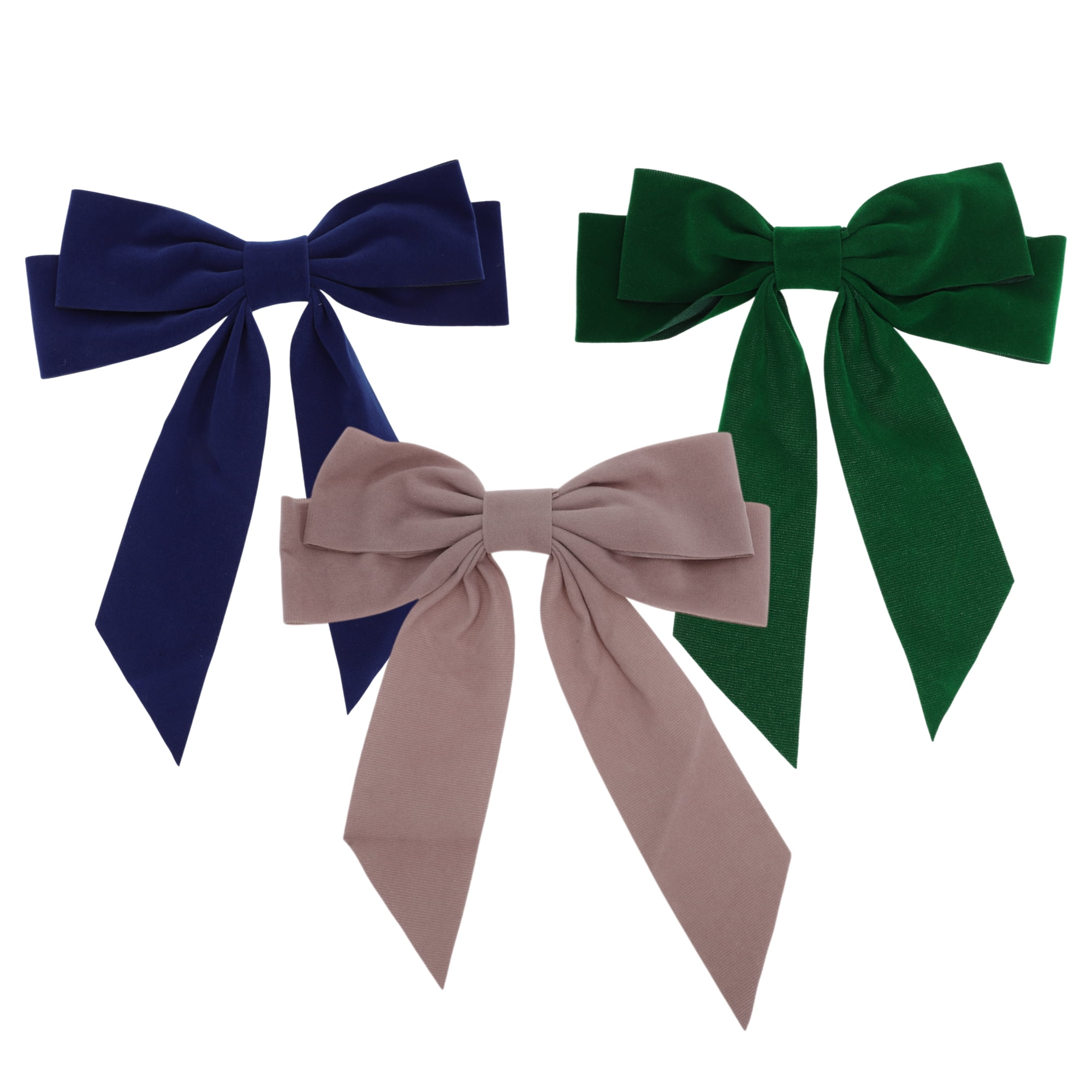 Unique Bargains Elegant Velour Bow Headpiece Hair Clips Blue Green Light Pink 3 Pcs