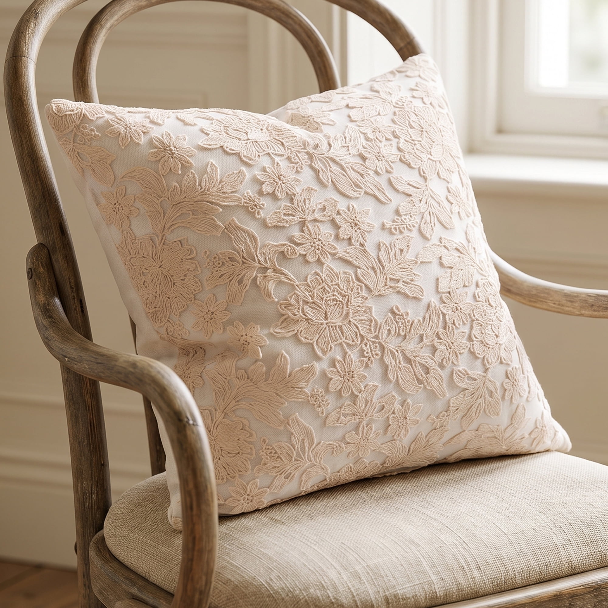 Unique Bargains Elegant Vintage Floral Throw Pom-Pom Pillow Covers Beige 18" x 18"