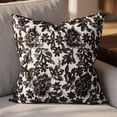 thumbnail image 1 of Unique Bargains Elegant Vintage Floral Throw Pom-Pom Pillow Covers Black 18" x 18", 1 of 7
