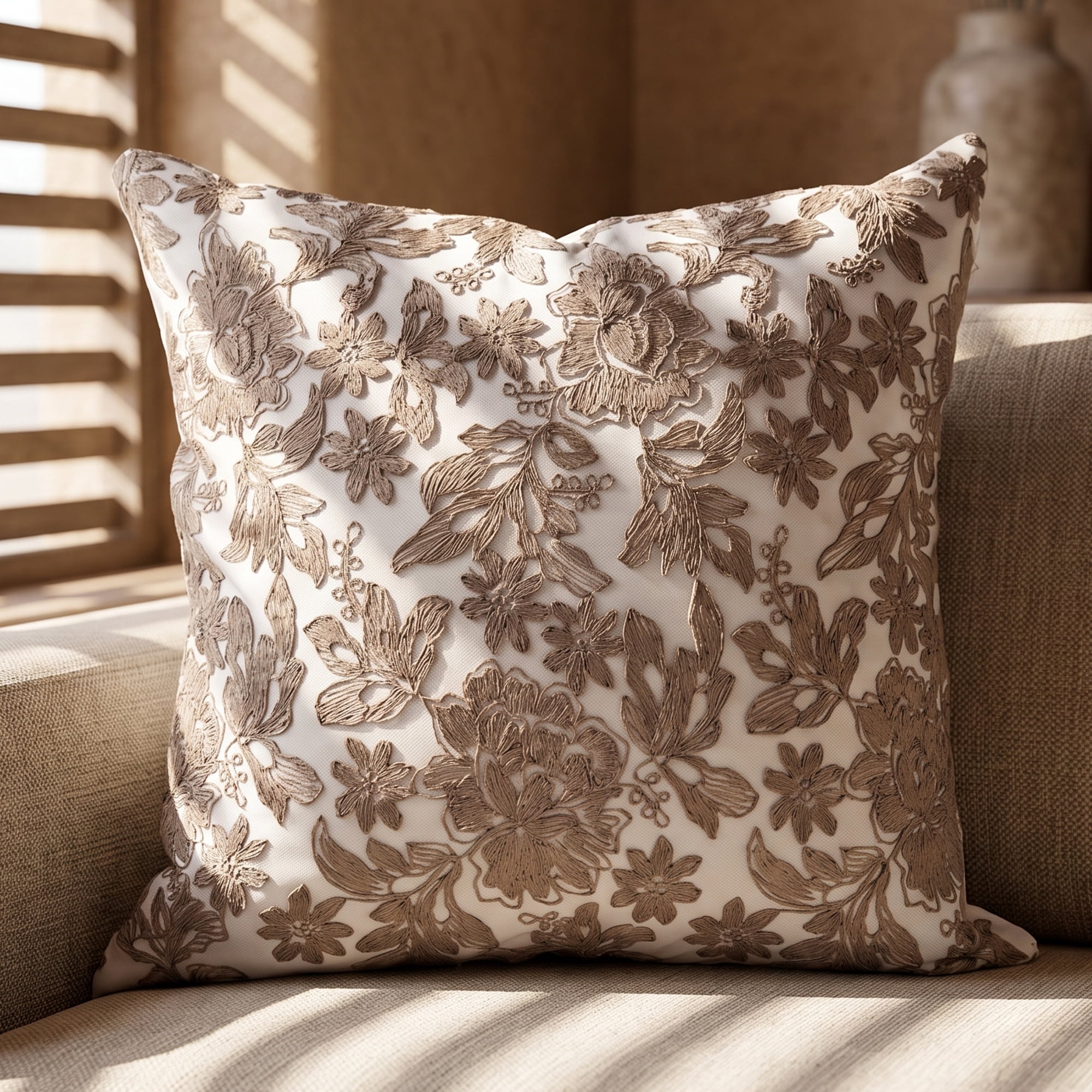 Unique Bargains Elegant Vintage Floral Throw Pom-Pom Pillow Covers Brown 18" x 18"