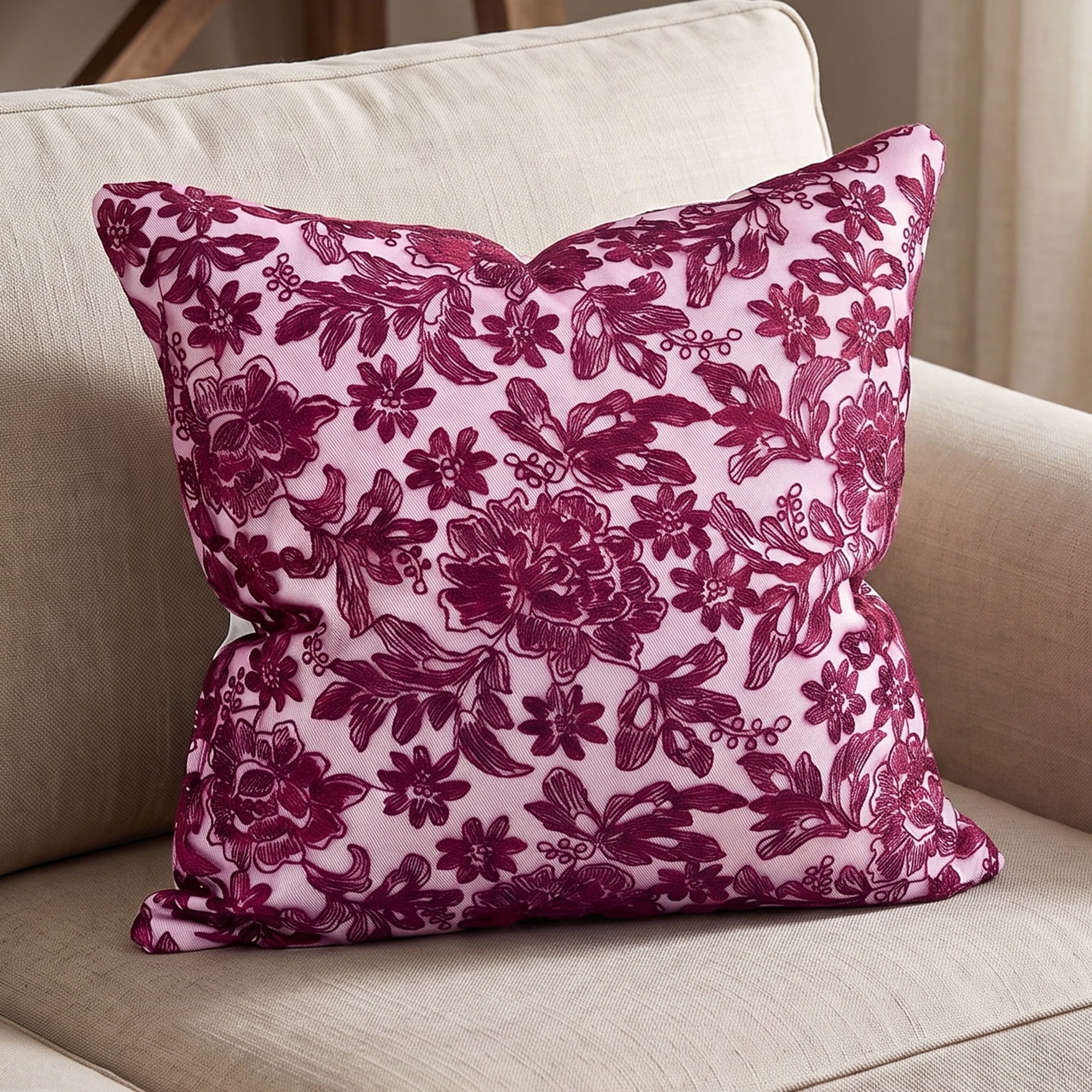 Unique Bargains Elegant Vintage Floral Throw Pom-Pom Pillow Covers Red 18" x 18"