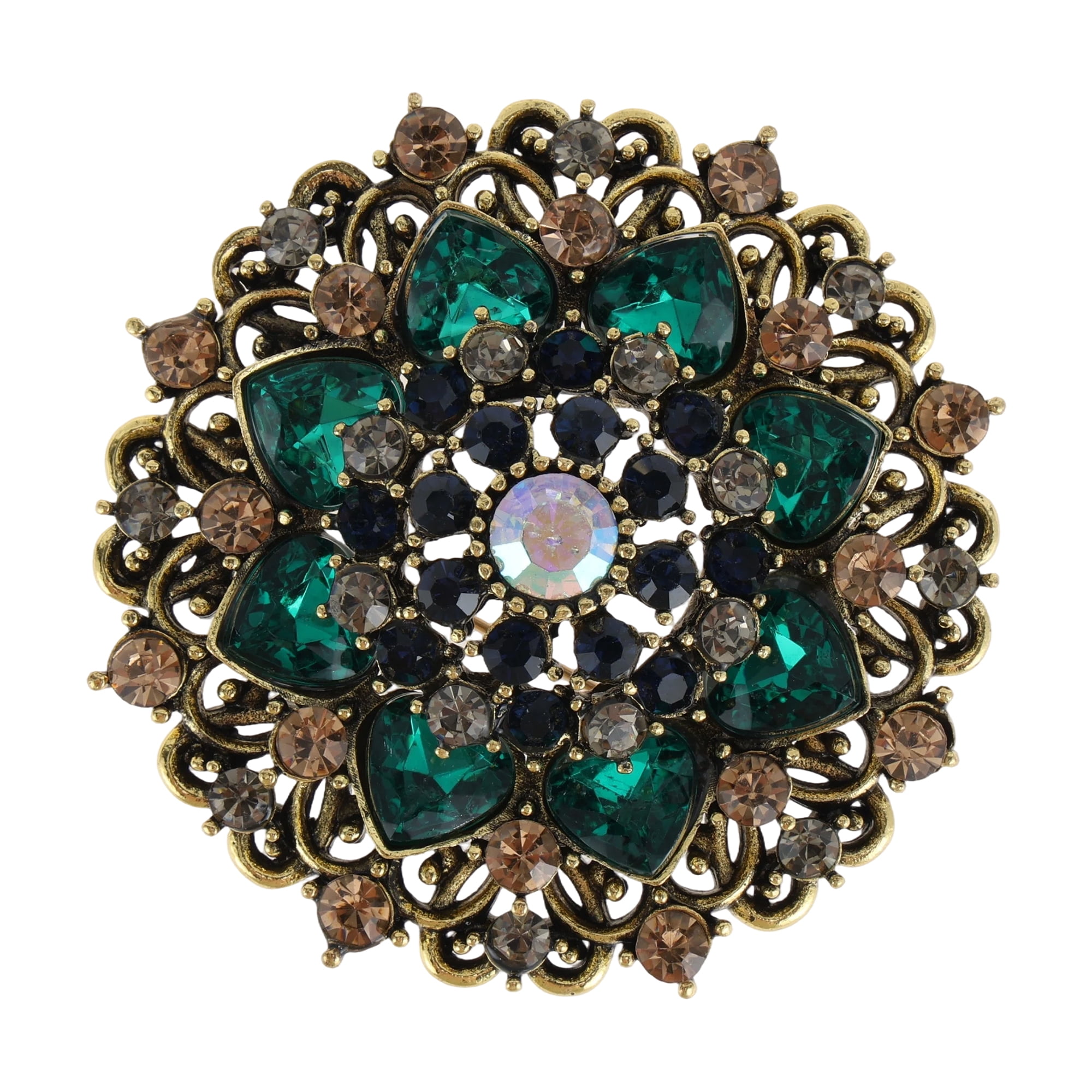 Unique Bargains Elegant Vintage Rhinestone Brooch in Blackish Green