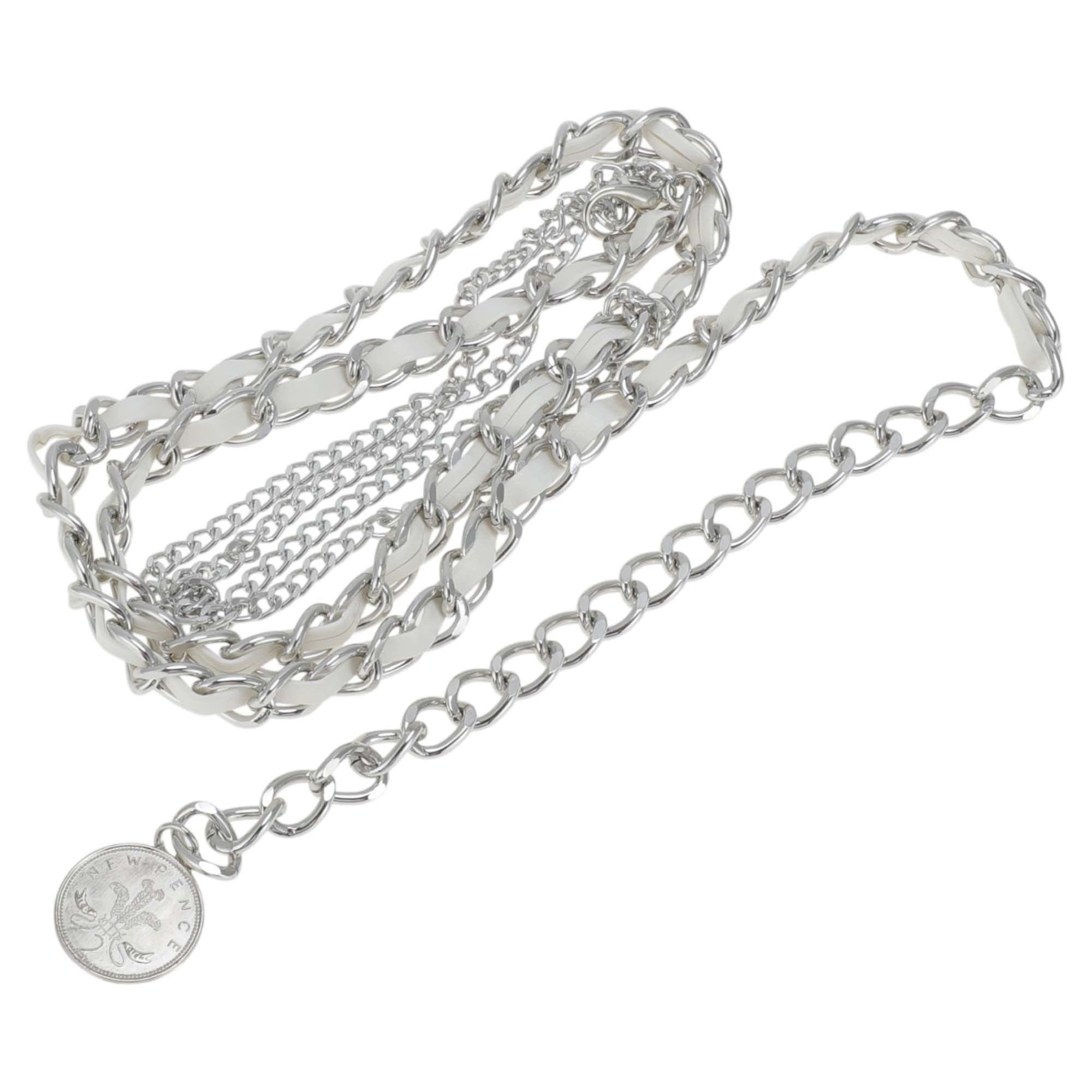 Unique Bargains Elegant Waist Chain with Adjustable Clasp Design 1 Pc White, Silver Tone