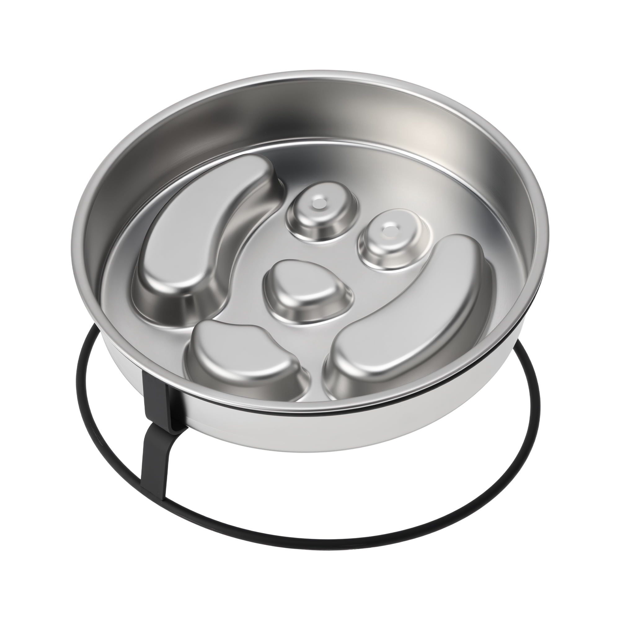 Unique Bargains Elevated Dog Bowl Stand Stainless Steel Slow Feeder Dog Bowl with Non-Slip Base Slow Down Eating for Dogs Silver Tone 1 Set [Dog Face Pattern]