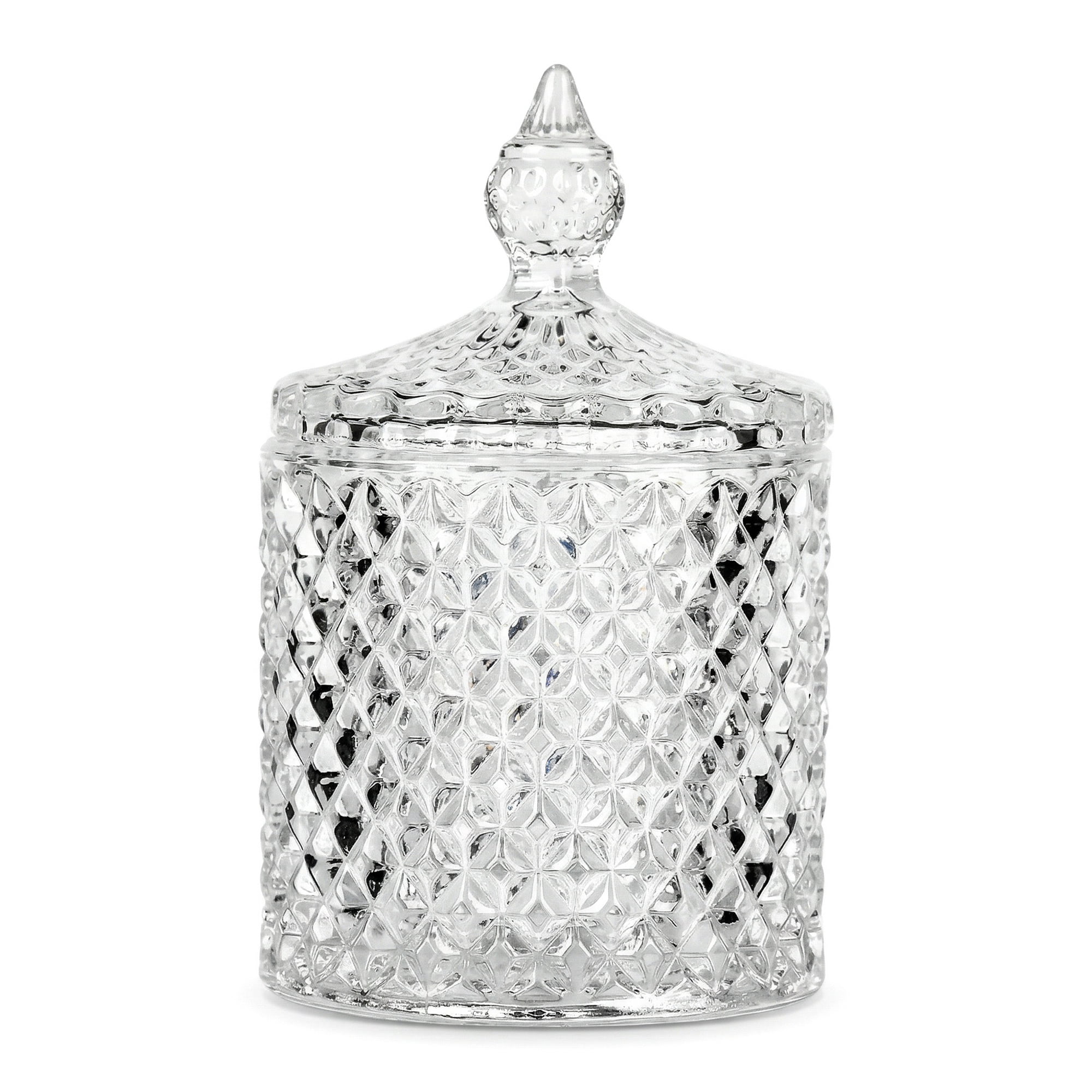 Unique Bargains Embossed Glass Vintage Decorative Jar with Lid Clear 2.8" x 2.8" x 4.3"