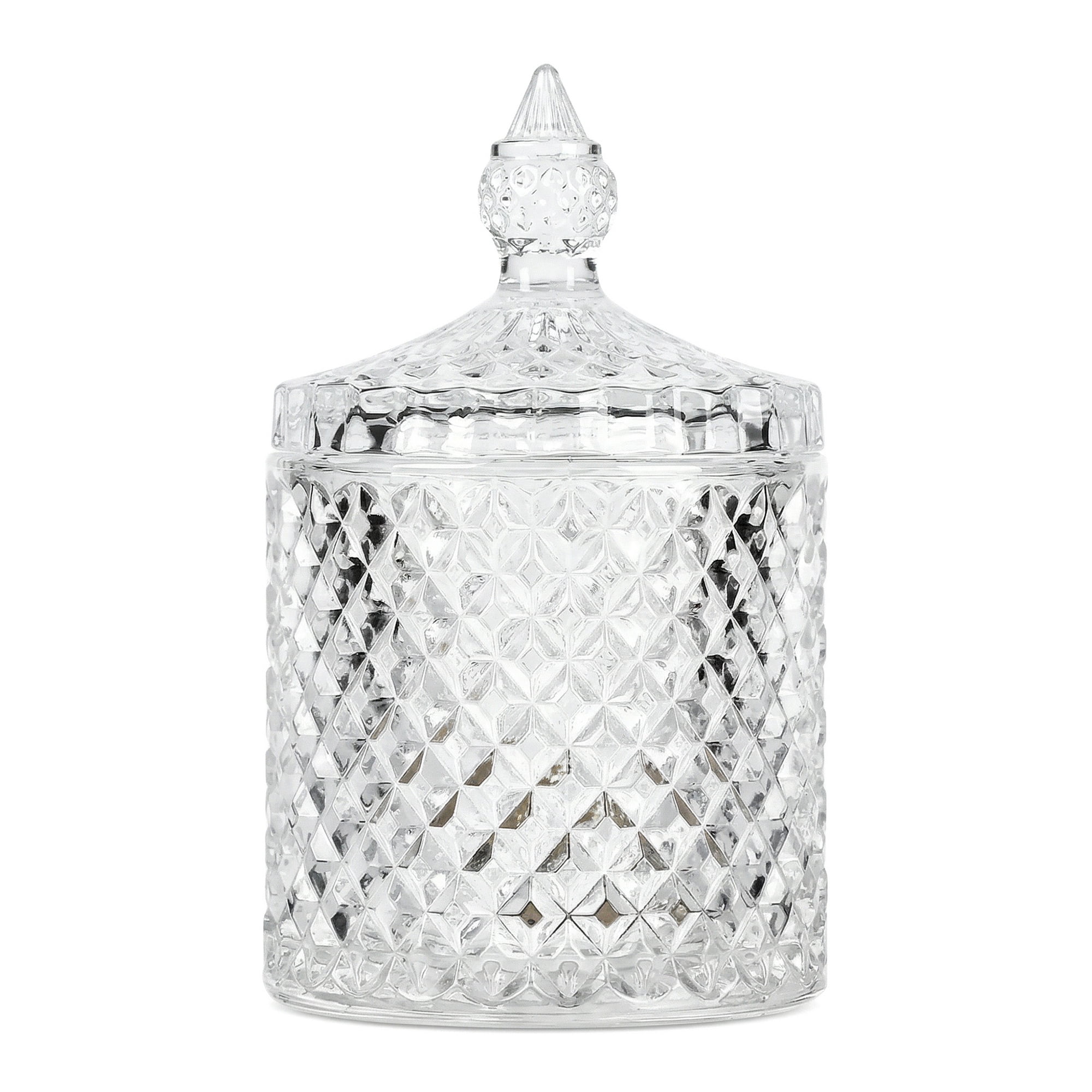 Unique Bargains Embossed Glass Vintage Decorative Jar with Lid Clear 3.3" x 3.3" x 5.5"